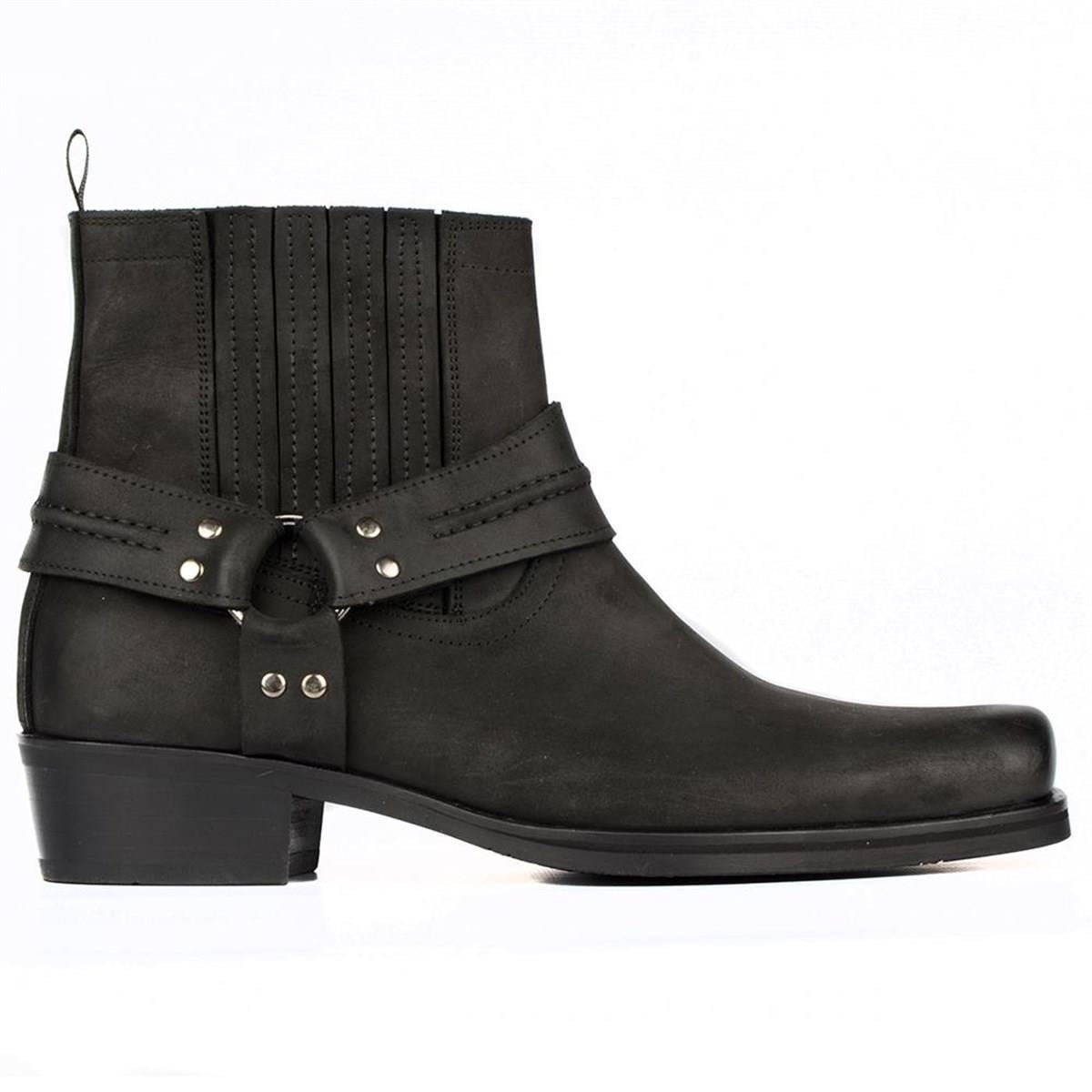 Black Men's Big Size Cowboy Ankle Boots