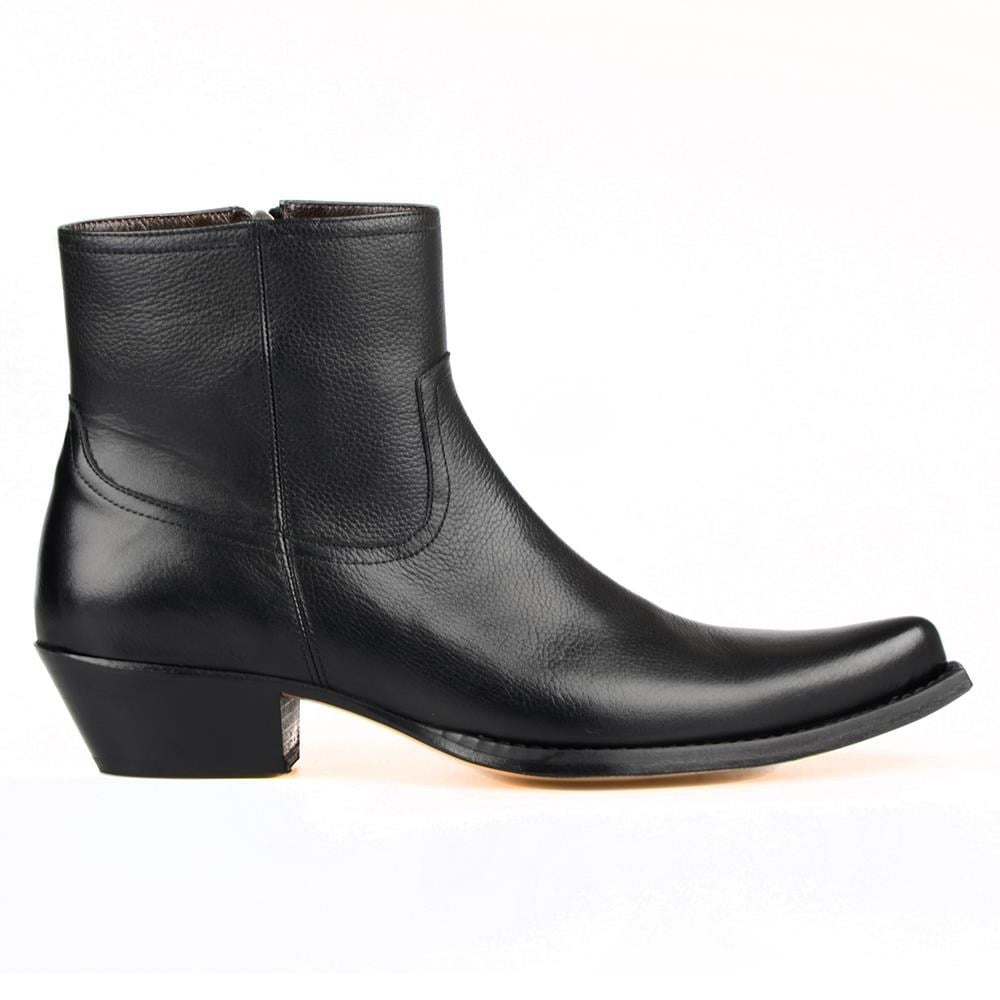 Black Leather Men's Cowboy Ankle Boots