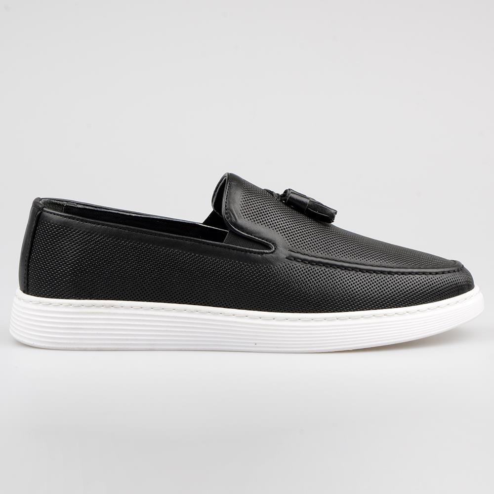 Black Leather Men Loafers Black