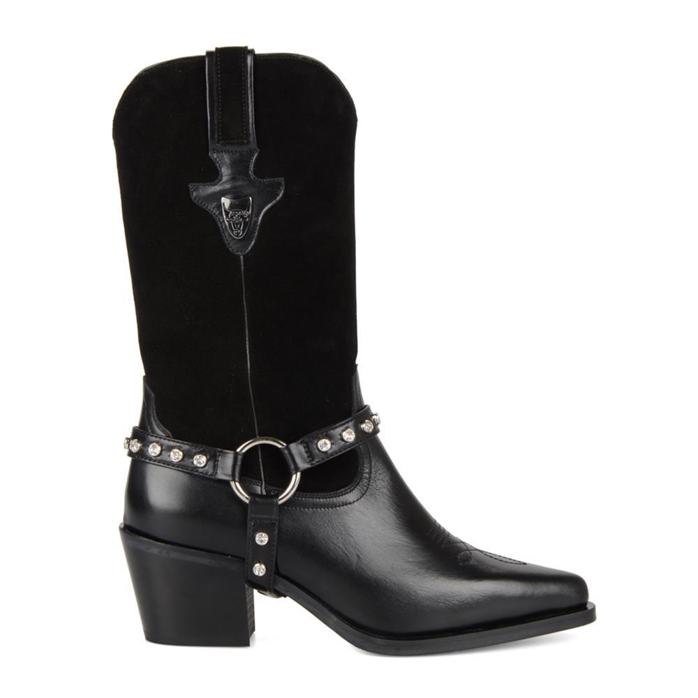 Black Women's Leather Cowboy Boots