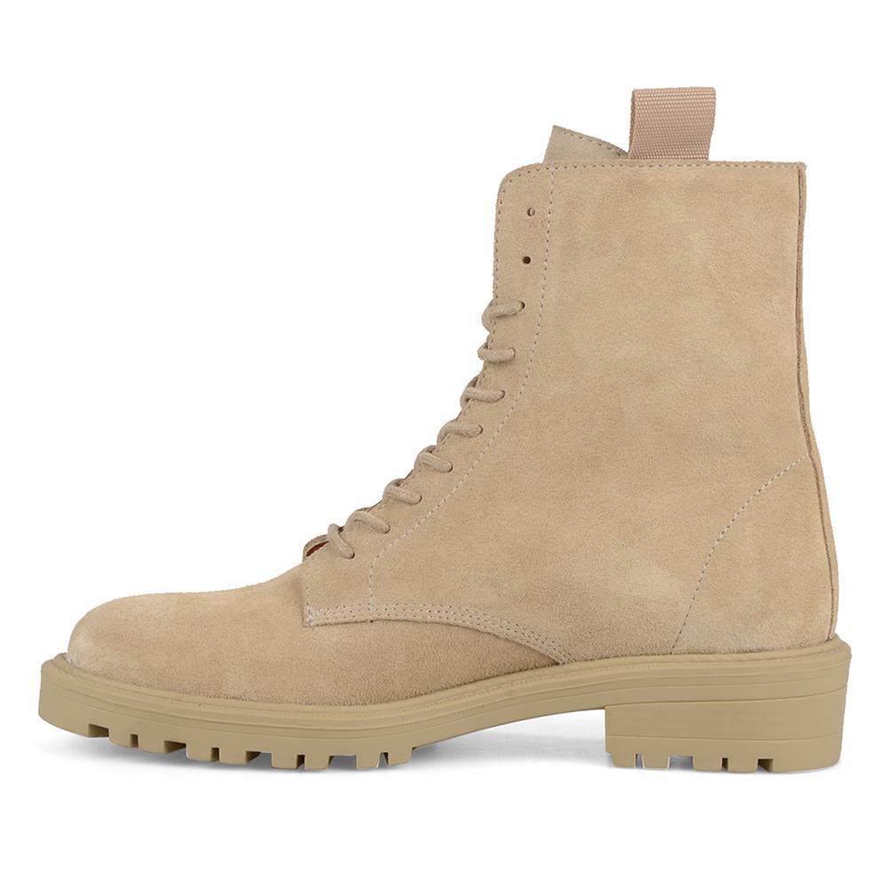 Women's Military Boots Lace Up Ankle Boots Suede Beige