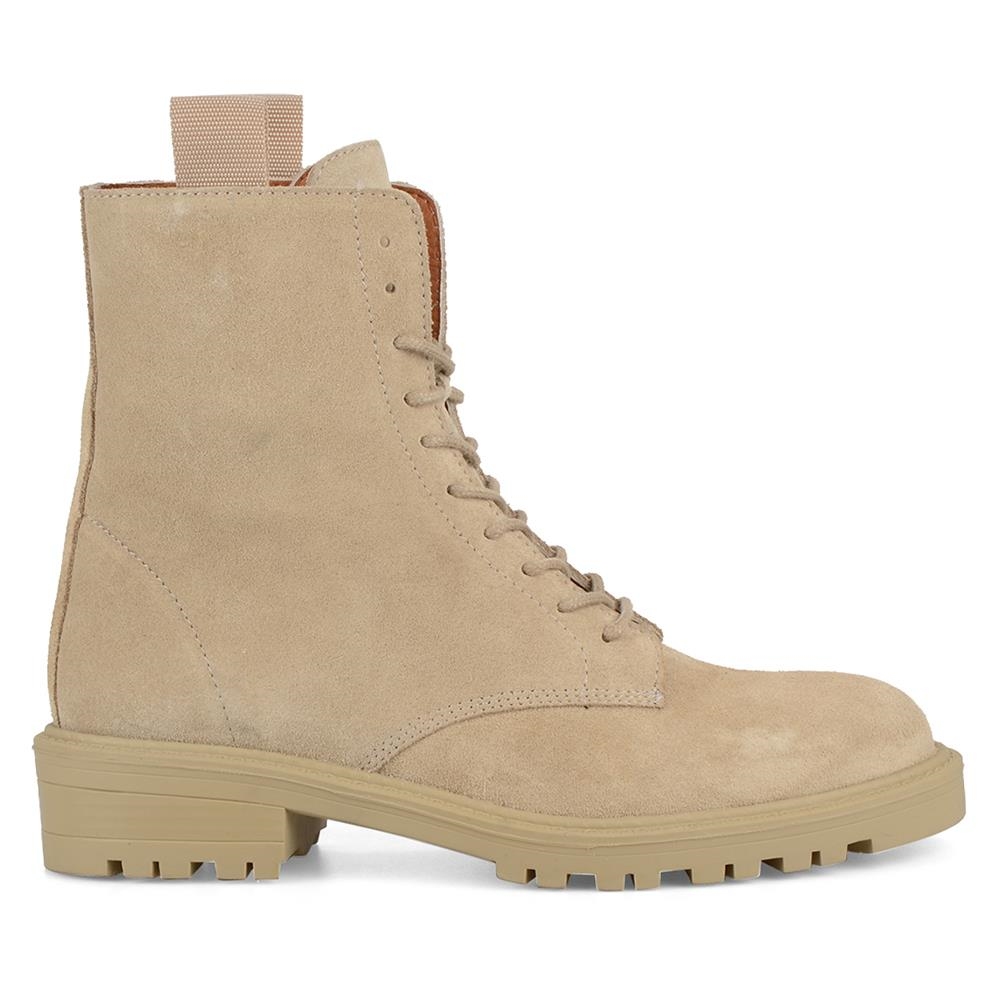 Women's Military Boots Lace Up Ankle Boots Suede Beige