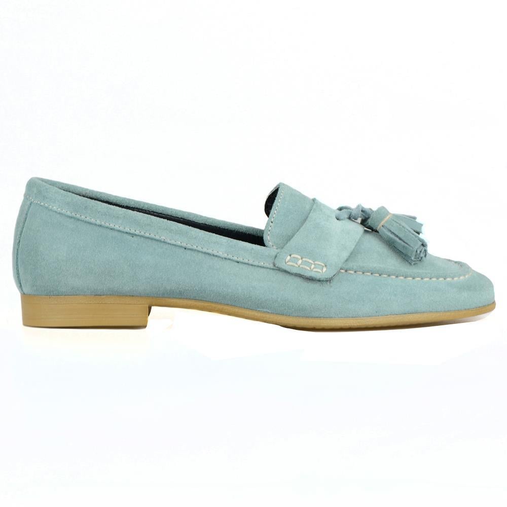 Turquoise Blue Women Loafers Cow Suede