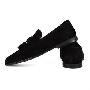 Black Suede Leather Men's Tassel Loafers
