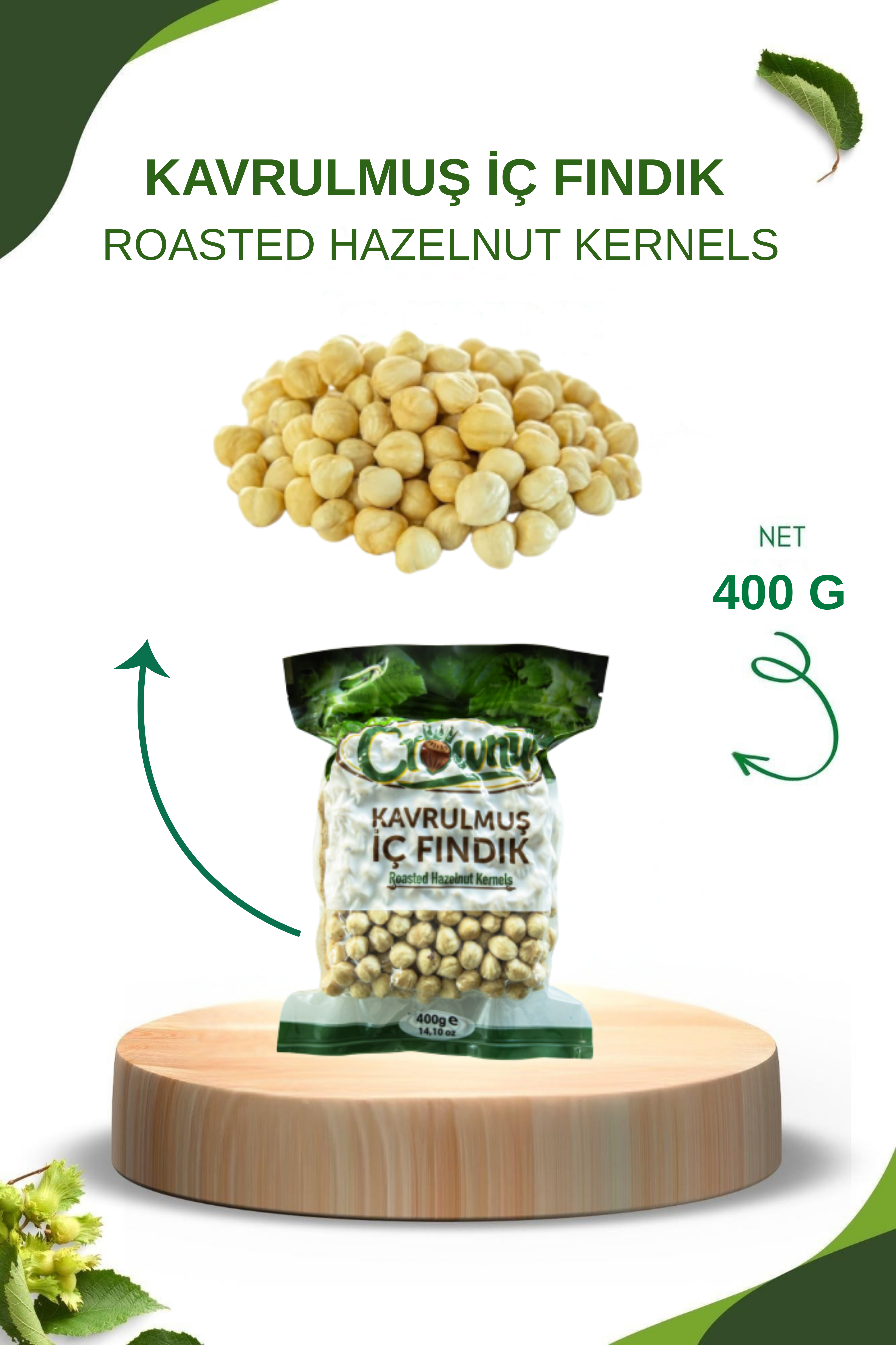 Crownut Kavrulmuş İç Fındık 400 Gram Vakumlu Paket