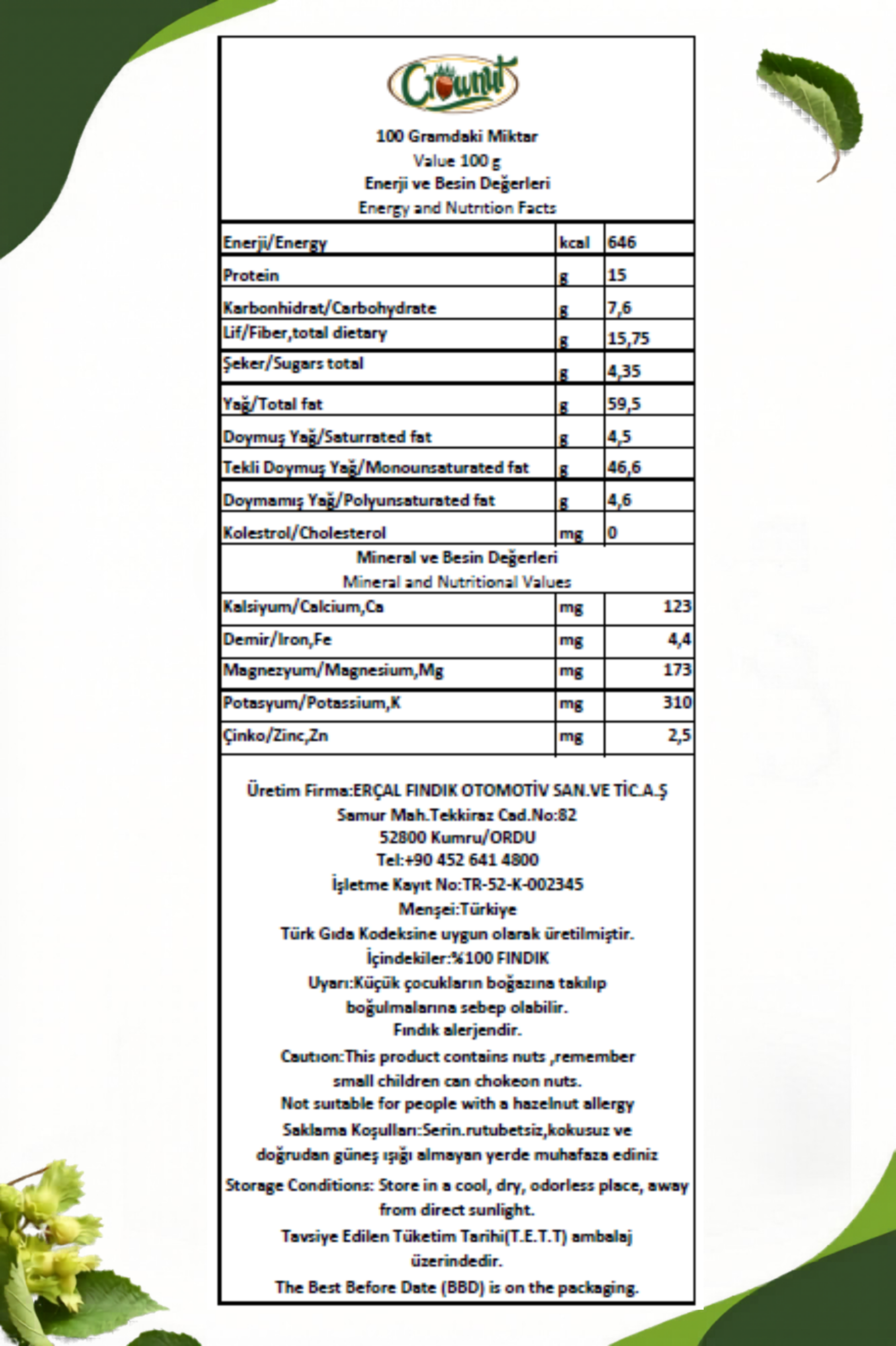 Crownut Natural İç Fındık 5 Kg