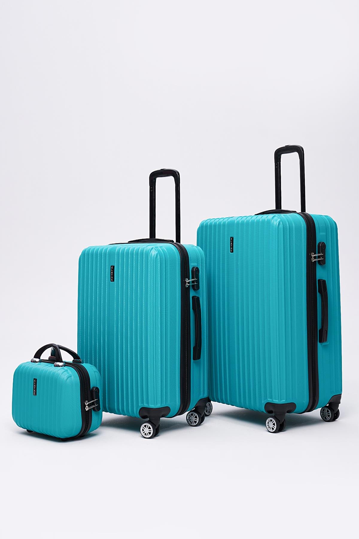 3lü Valiz Seti Elatae Valiz Büyük - Orta Boy ve Makyaj Turkuaz 1020