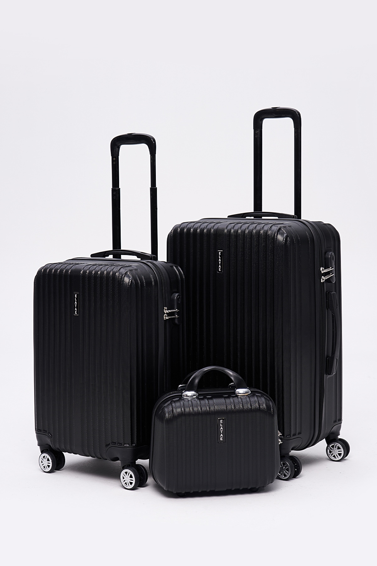3lü Valiz Seti Elatae Valiz Orta - Kabin Boy ve Makyaj Siyah 1020