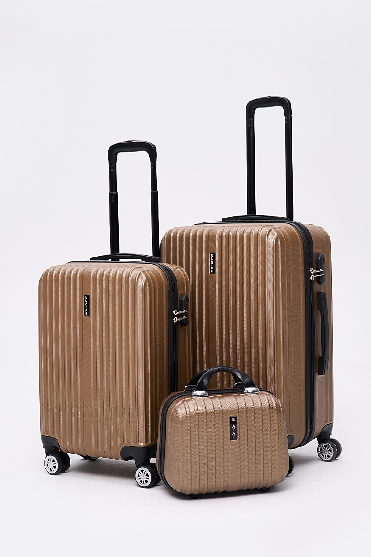 3lü Valiz Seti Elatae Valiz Orta - Kabin Boy ve Makyaj Gold 1020