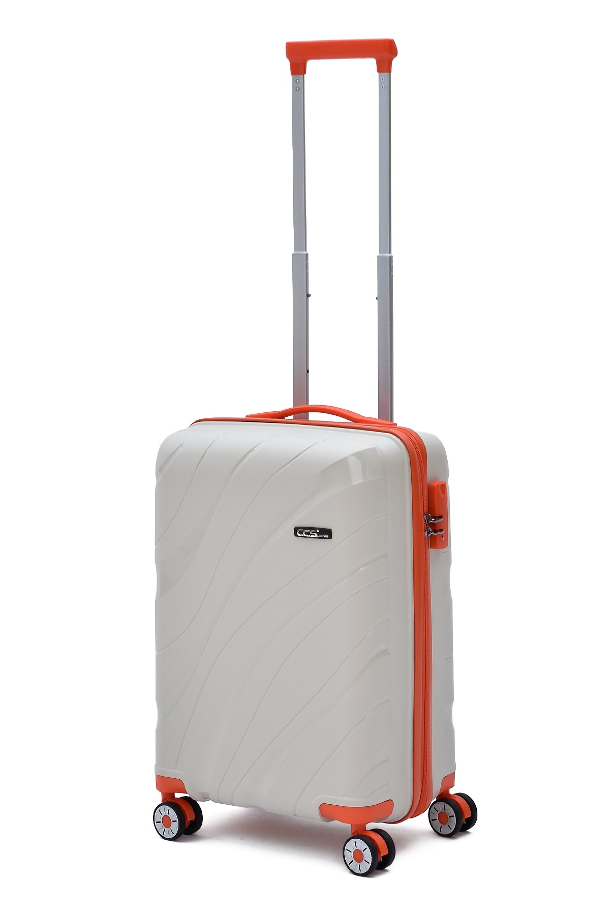 ÇÇS Polipropilen Kırılmaz Kabin Boy Valiz – Sessiz Tekerlekli, Darbe Dayanıklı Seyahat Bavulu Bej-Turuncu 5223