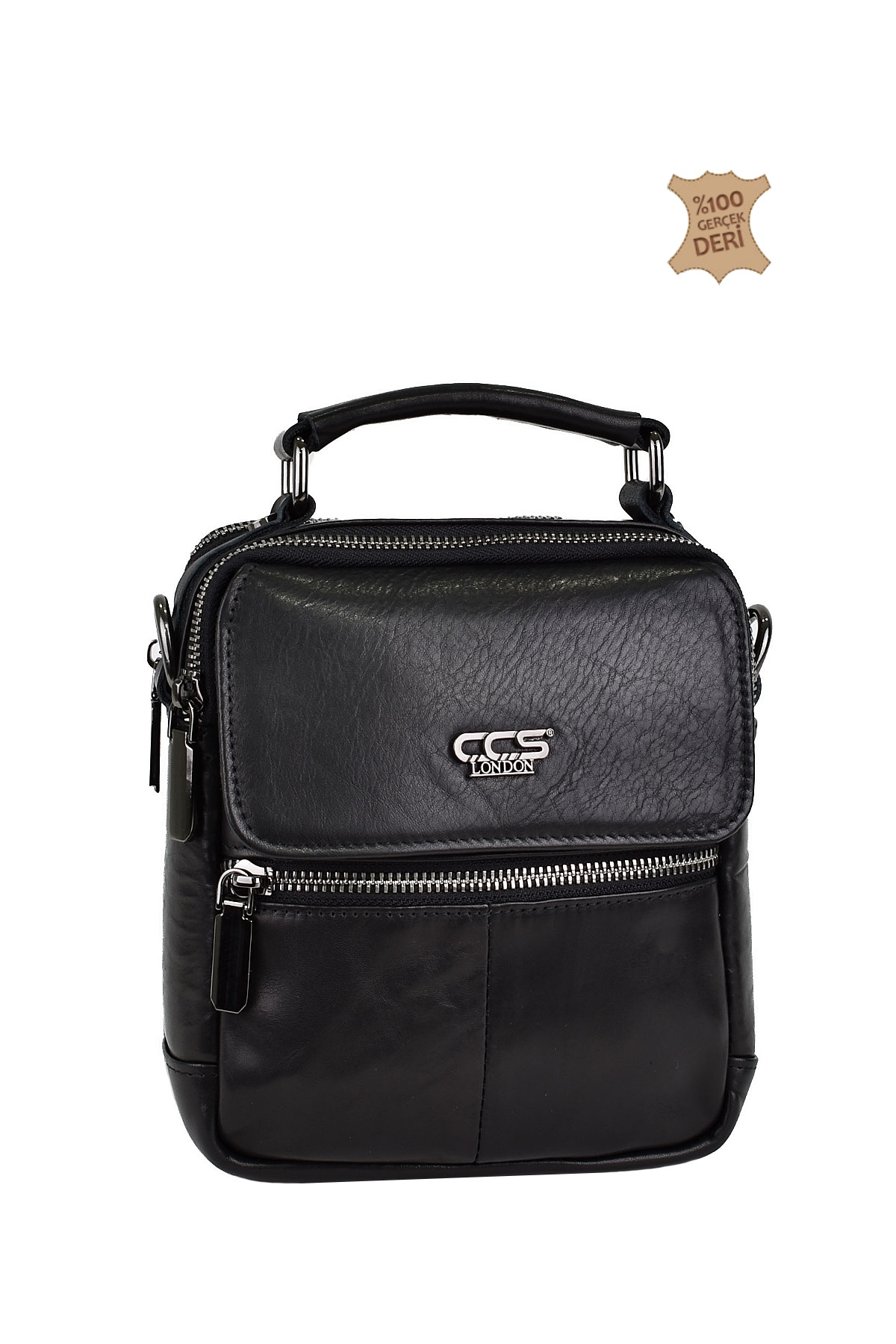 Elatae Ççs Çok Gözlü Hakiki Deri Erkek Çantası Siyah 31440