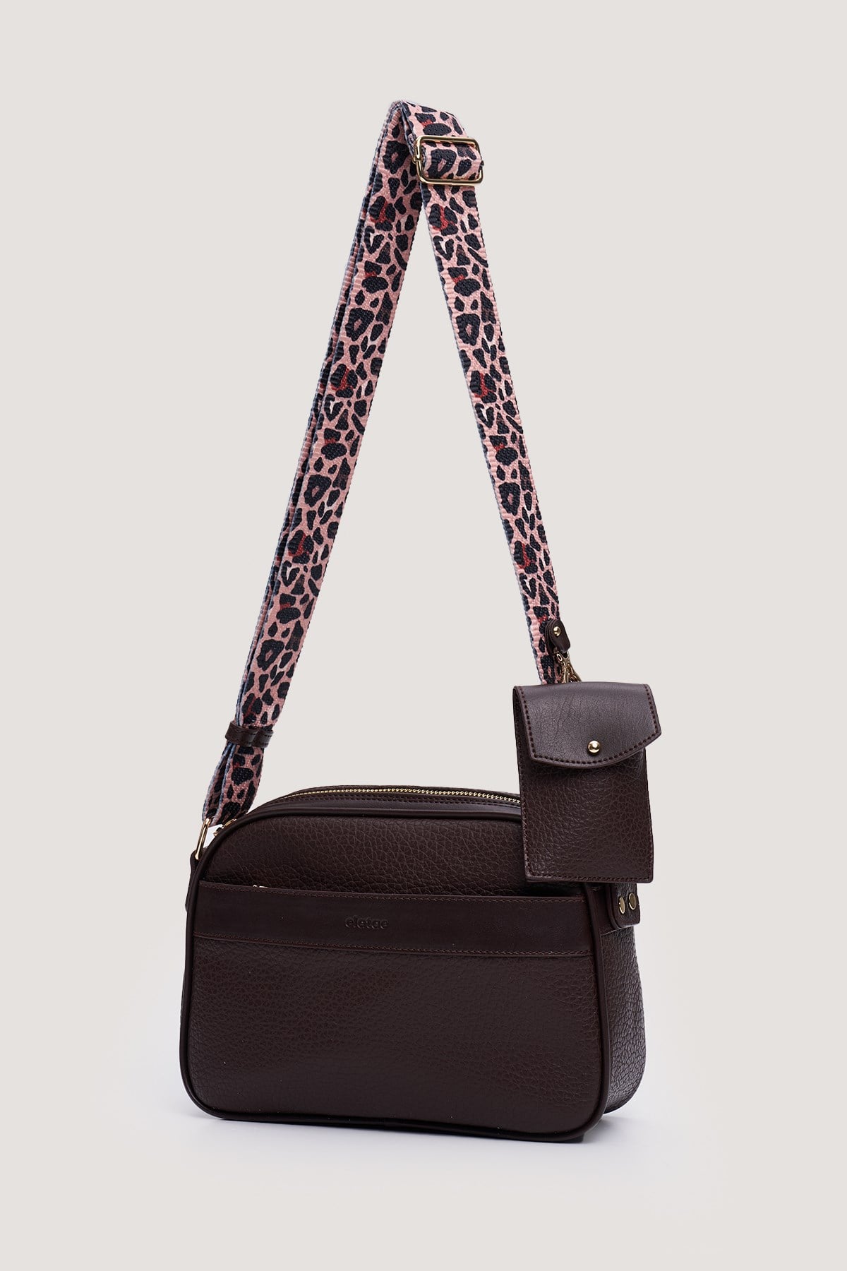 Elatae Çok Gözlü Kadın Çapraz Çanta Kahverengi Cüzdan Charm Detaylı Günlük Şık Kullanım ELT0423