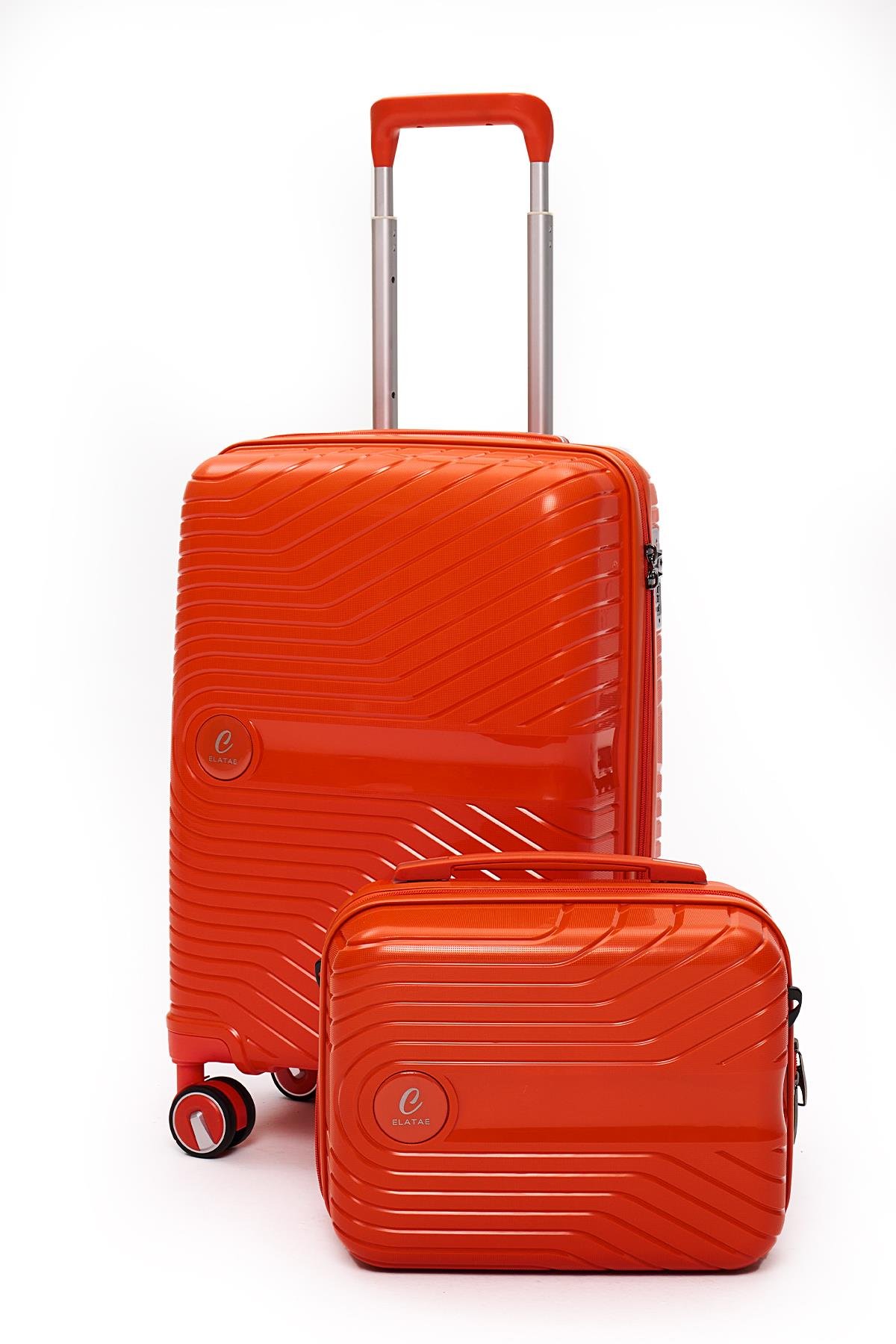 Elatae Exclusive Pro Polipropilen Kırılmaz 2li Valiz Seti Kabin Boy ve Makyaj 2li Set Turuncu 5239
