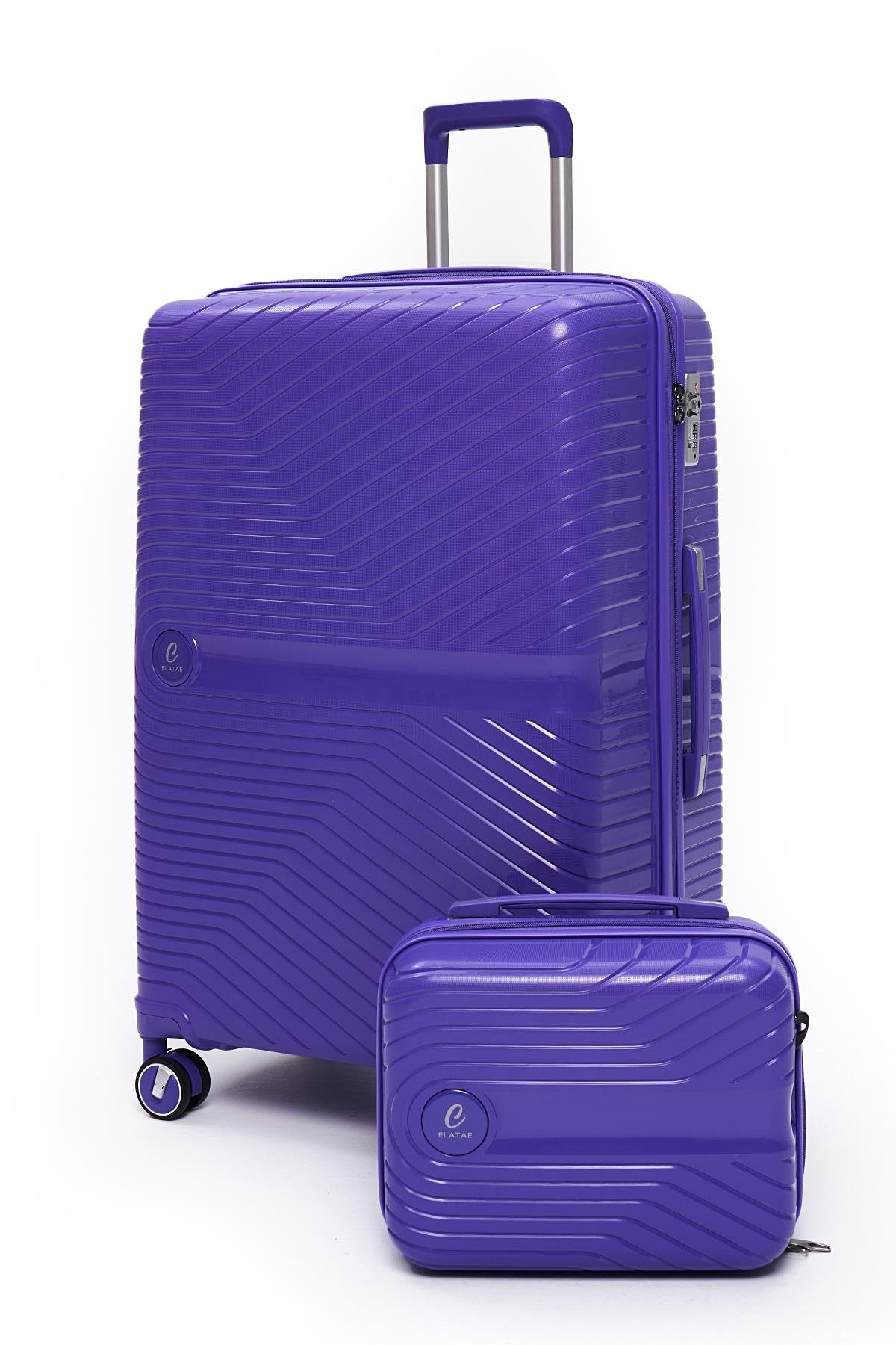 Elatae Exclusive Pro Polipropilen Kırılmaz 2li Valiz Seti Büyük Boy ve Makyaj 2li Set Mor 5239