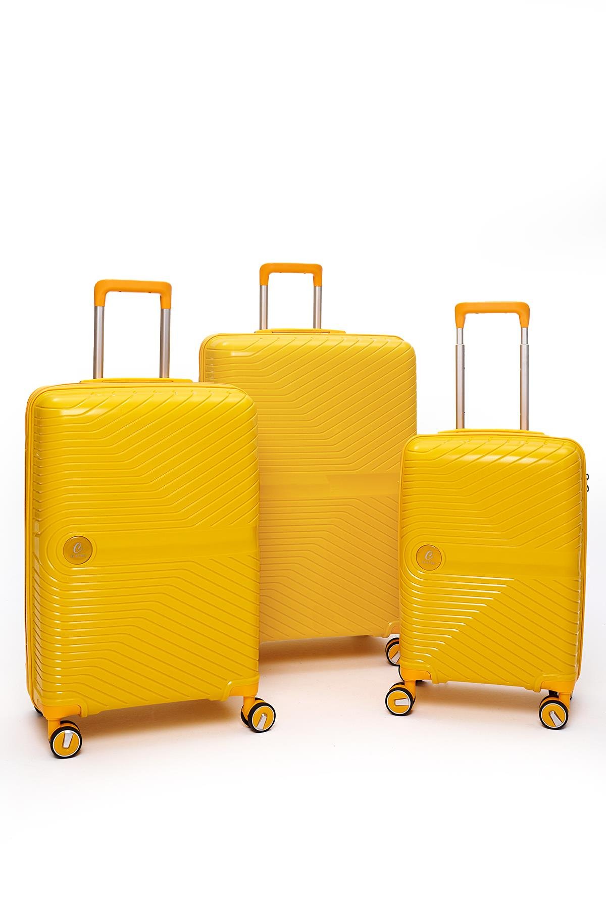 Elatae Exclusive Pro Polipropilen Kırılmaz 3lü Valiz Seti Büyük - Orta ve Kabin Boy Sarı 5239