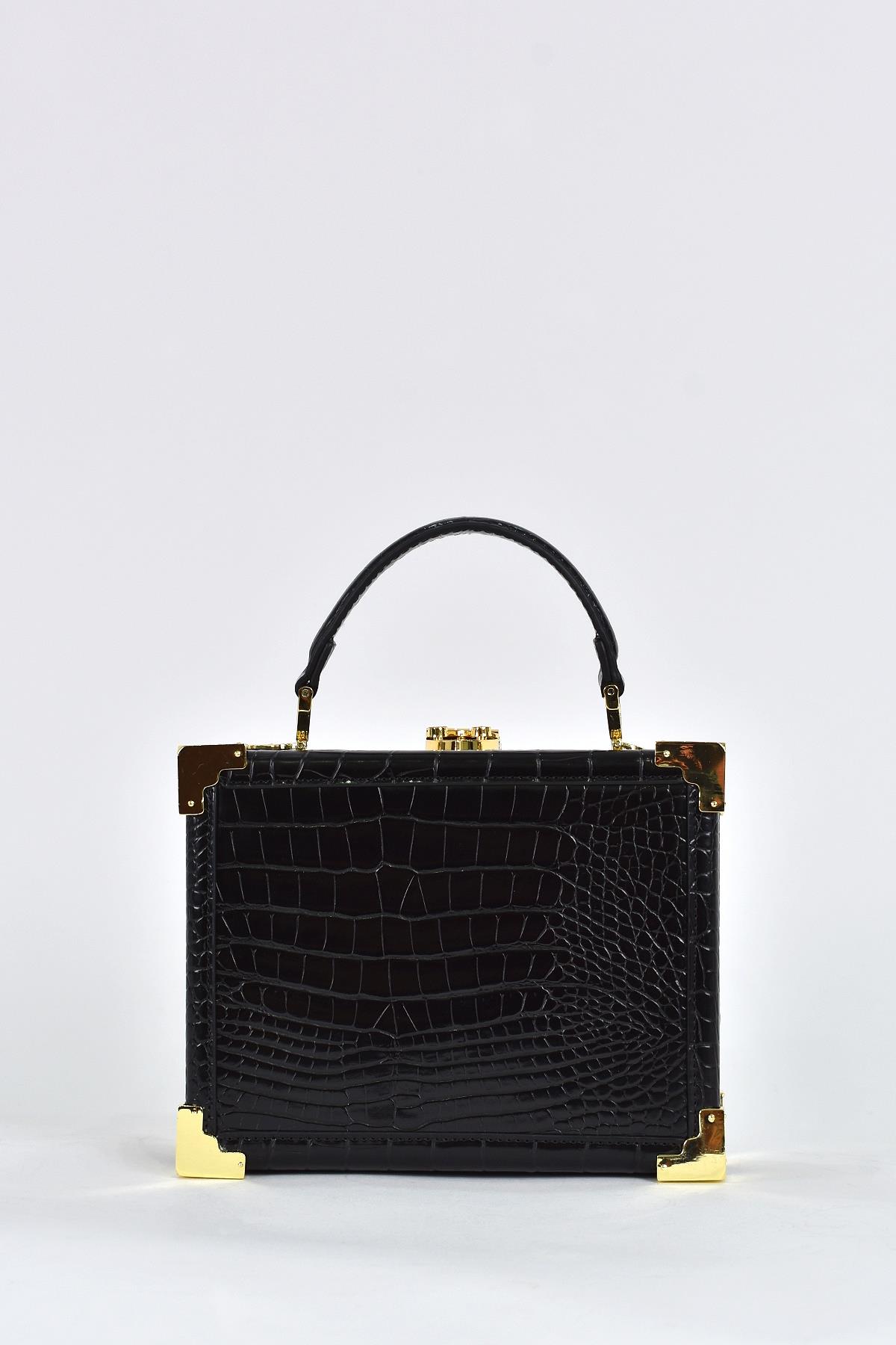 Elatae Kadın Omuz Askılı Kroko Desen Abiye Günlük El Çantası Siyah 17439
