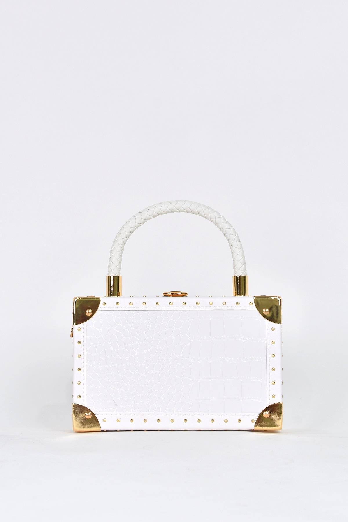 Elatae Kadın Omuz Askılı Kroko Desen Abiye Günlük El Çantası Beyaz 17602