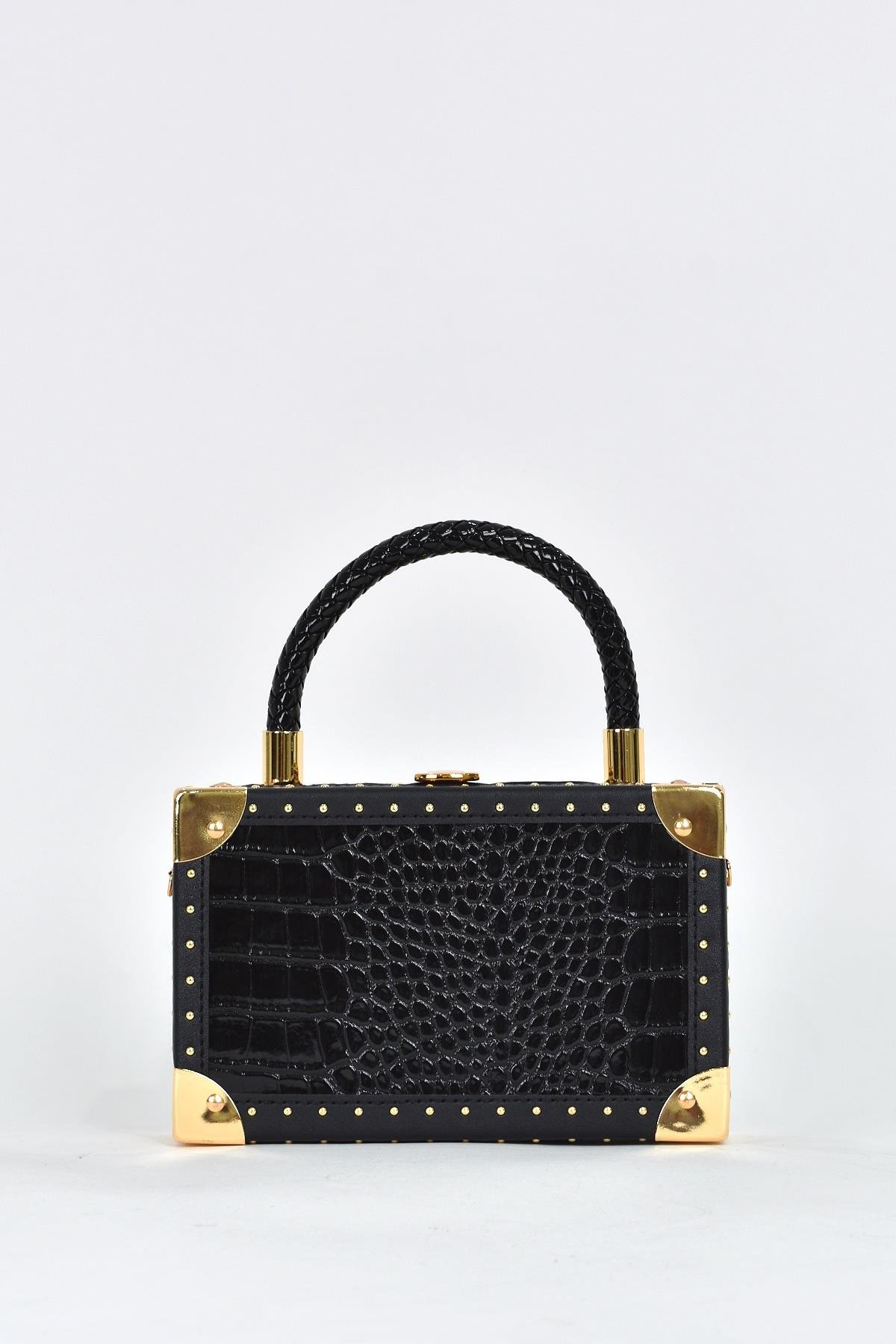 Elatae Kadın Omuz Askılı Kroko Desen Abiye Günlük El Çantası Siyah 17602