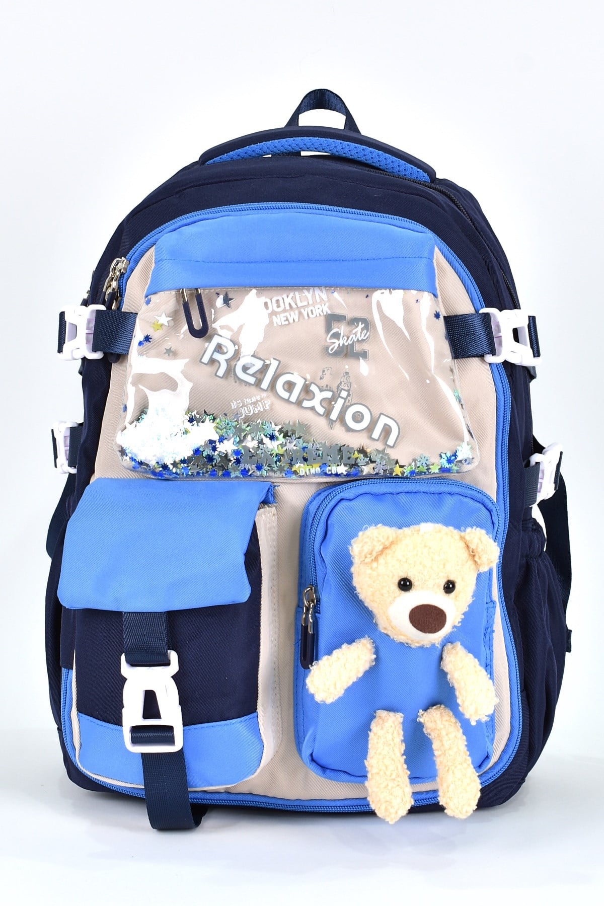 Elatae Ortopedik Lüks Kumaş Unisex Çok Gözlü Çocuk İlkokul Çantası Lacivert 1461