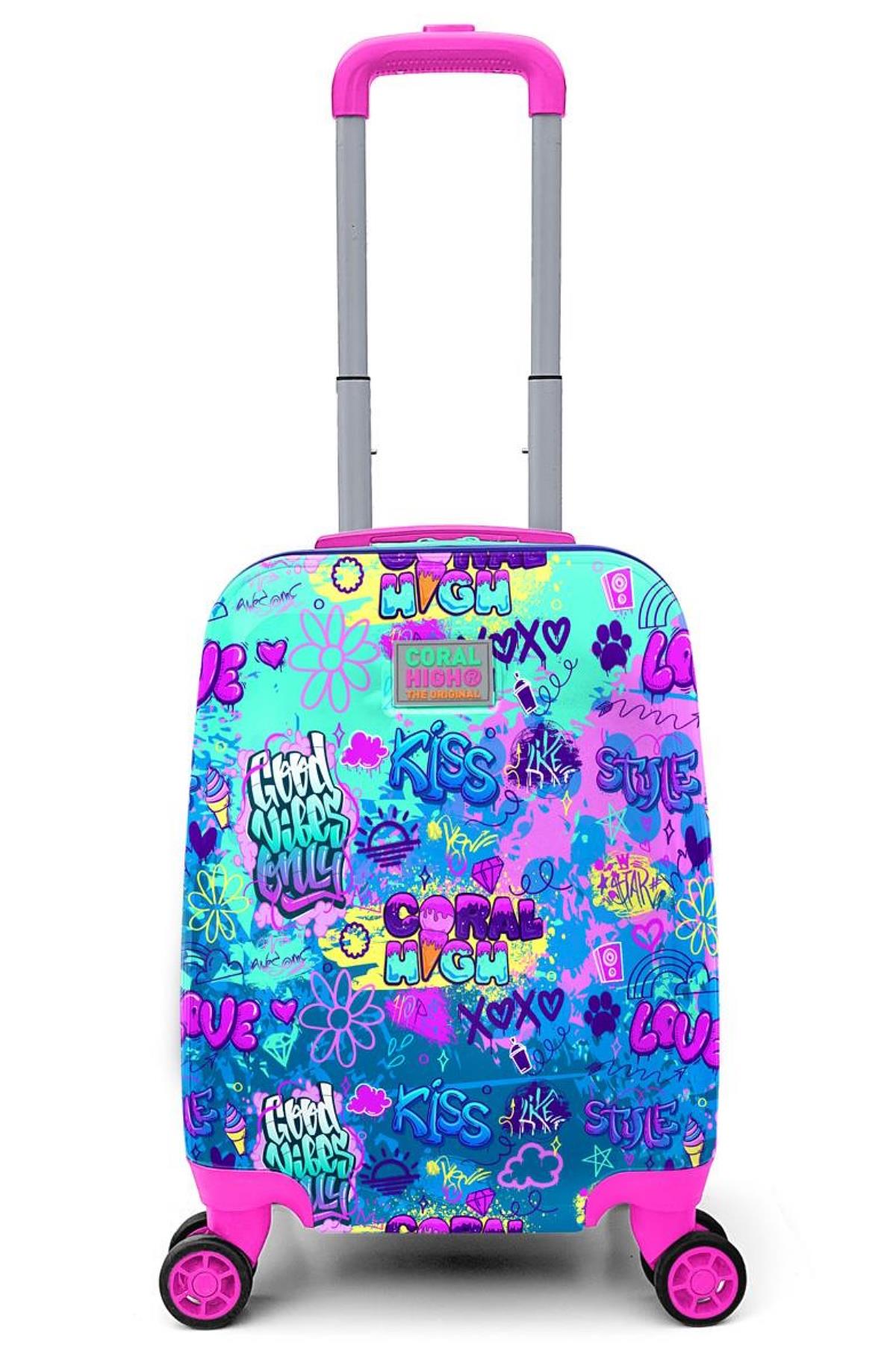 Elatae Policarbon Kırılmaz Çocuk Valizi Lavanta Mor Grafiti Desenli