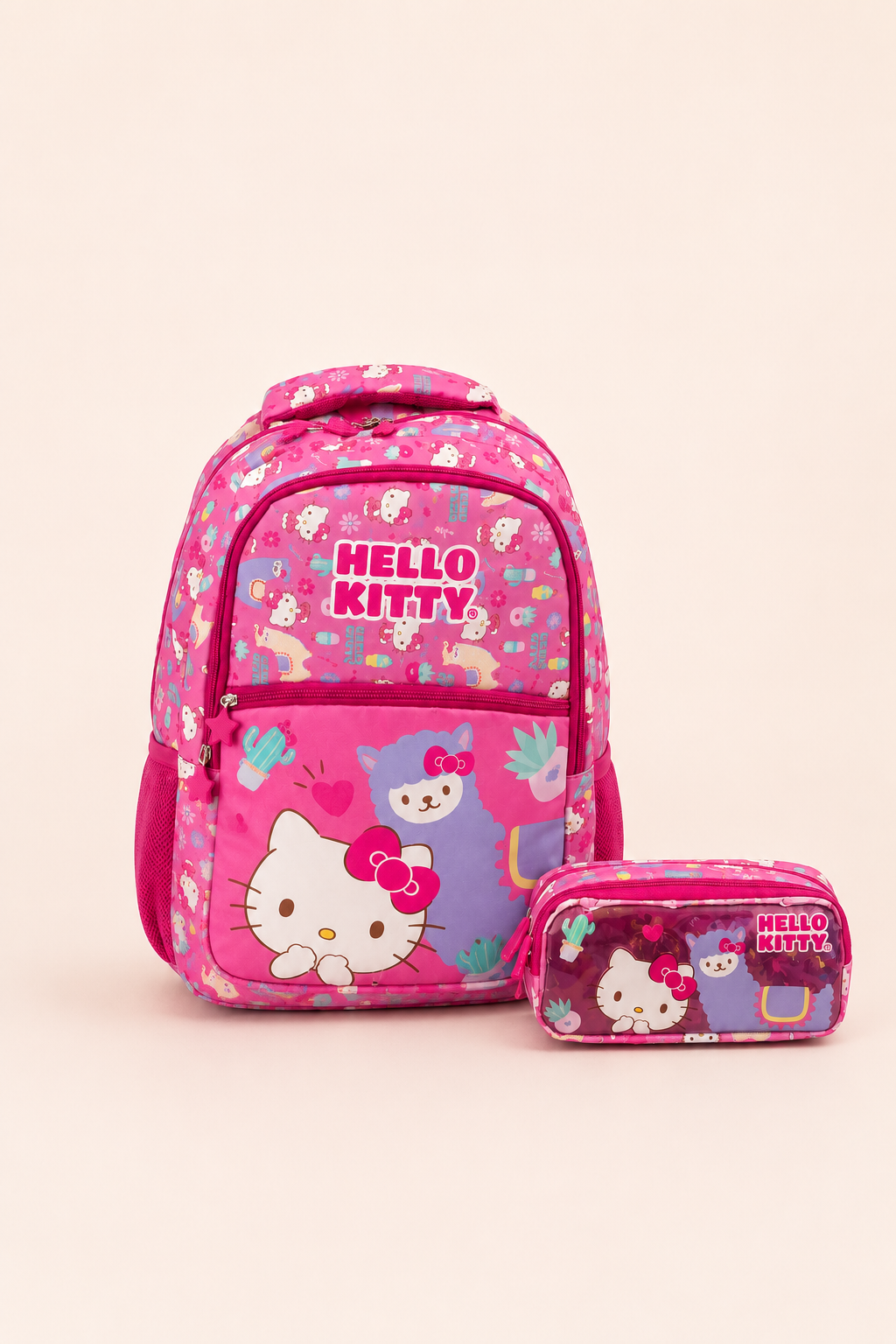 Hello Kitty Lisanslı Kız Çocuk Okul Çanta Seti Okul Sırt Çantası Kalemlik İlkokul Pembe 