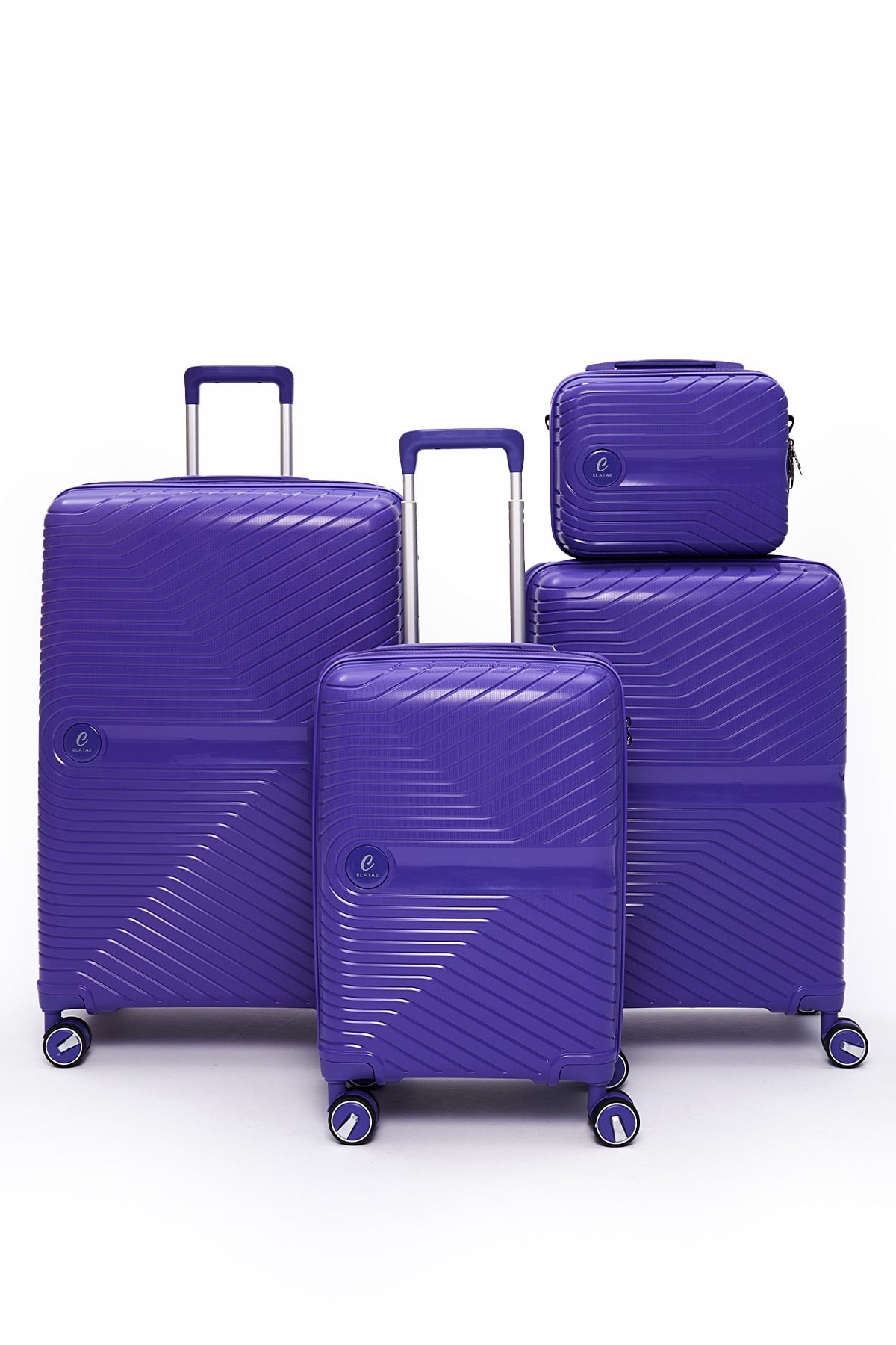 4’lü Valiz Seti Elatae Exclusive Pro Polipropilen Kırılmaz Büyük - Orta - Kabin Boy ve Makyaj Mor 5239