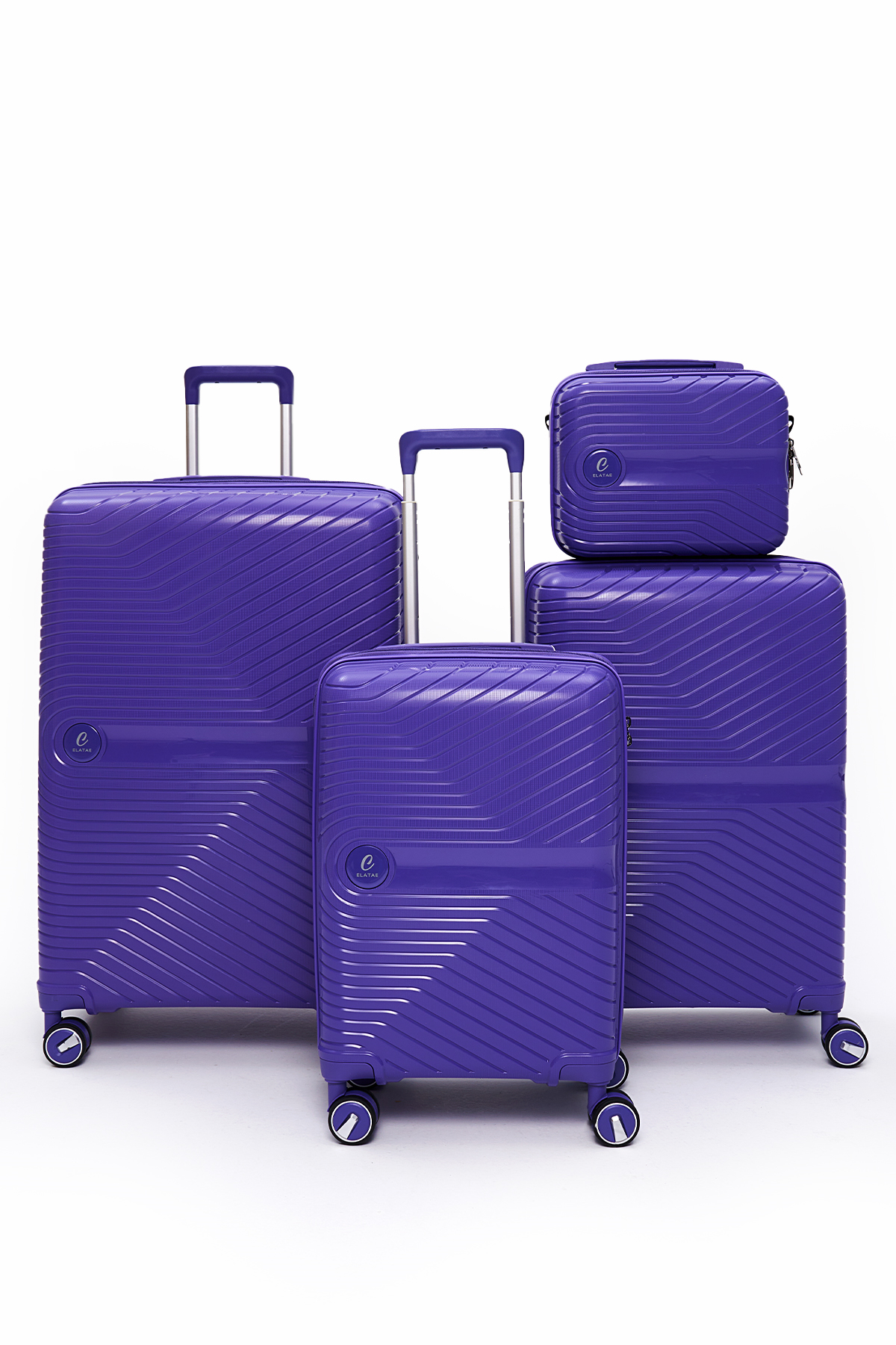 4’lü Valiz Seti Elatae Exclusive Pro Polipropilen Kırılmaz Büyük - Orta - Kabin Boy ve Makyaj Mor 5239