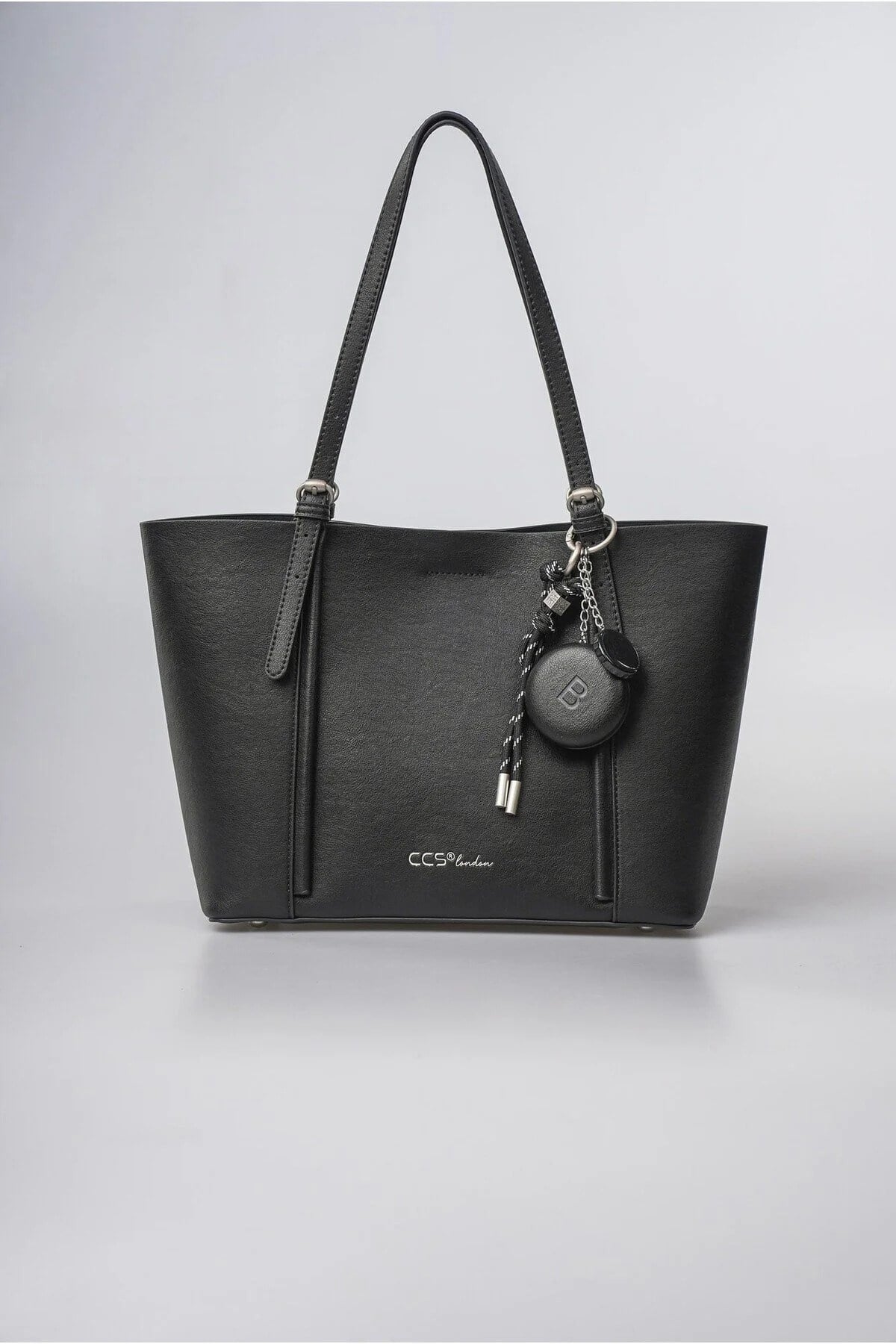ÇÇS Kadın Shopper Omuz Çantası Ayna Charm Detaylı Büyük Boy Geniş Hacimli Günlük Çanta Siyah 18353