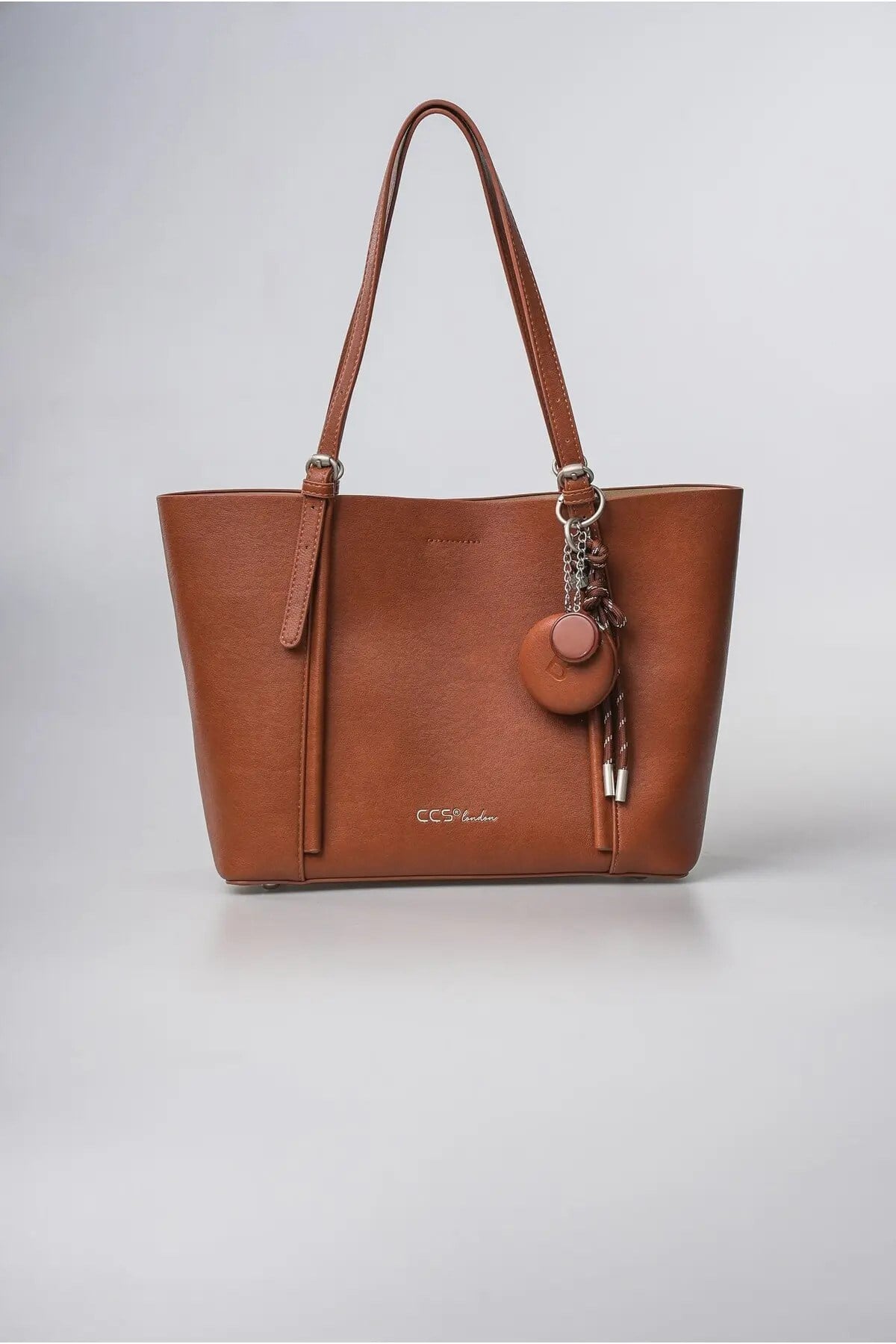 ÇÇS Kadın Shopper Omuz Çantası Ayna Charm Detaylı Büyük Boy Geniş Hacimli Günlük Çanta Camel 18353