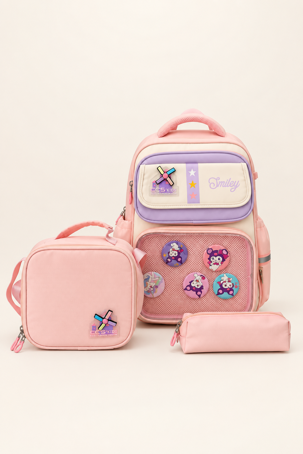 Ççs Kids Kız Çocuk İlkokul Okul Çantası Beslenme Çantası Kalemlik 3'lü Set Ortopedik Pembe 51974