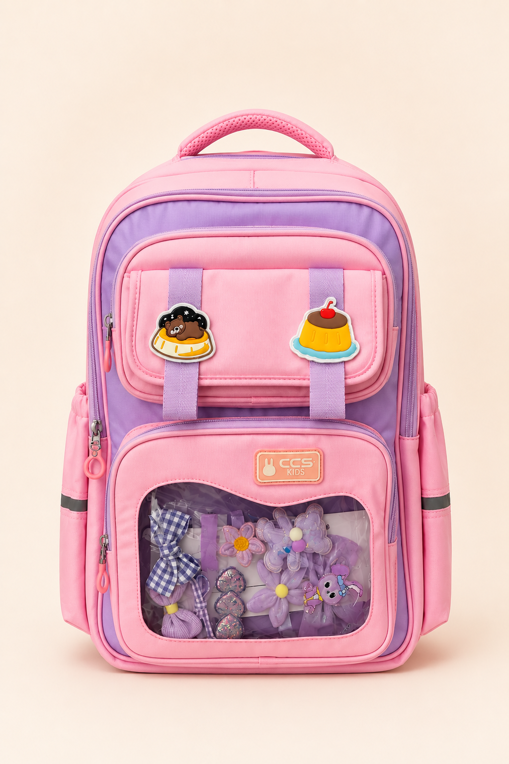 CCS Kids Kız Çocuk İlkokul Ortaokul Okul Çantası Ortopedik Çok Gözlü Geniş Hacimli Pembe 51976