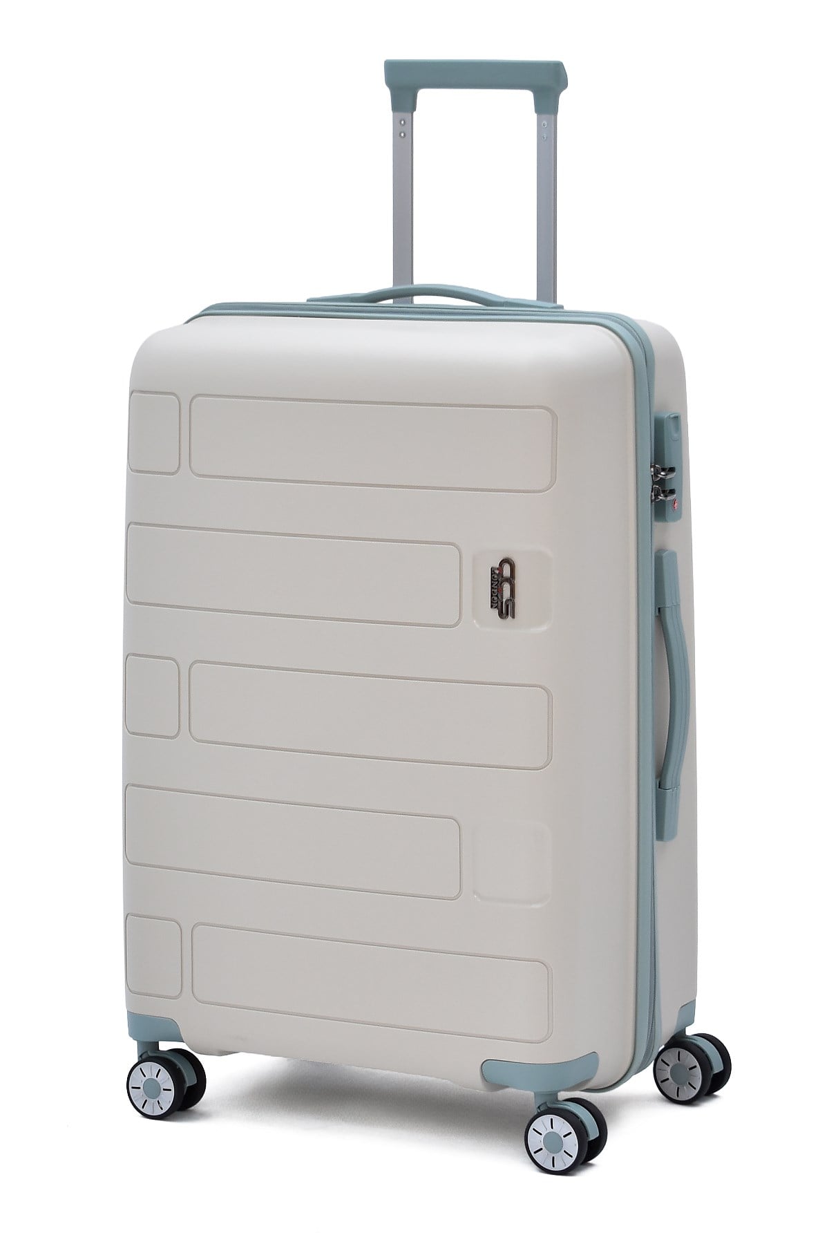 ÇÇS Polipropilen Kırılmaz Orta Boy Valiz Bej-Mavi – Sessiz Tekerlekli, Darbe Dayanıklı Seyahat Bavulu 5236