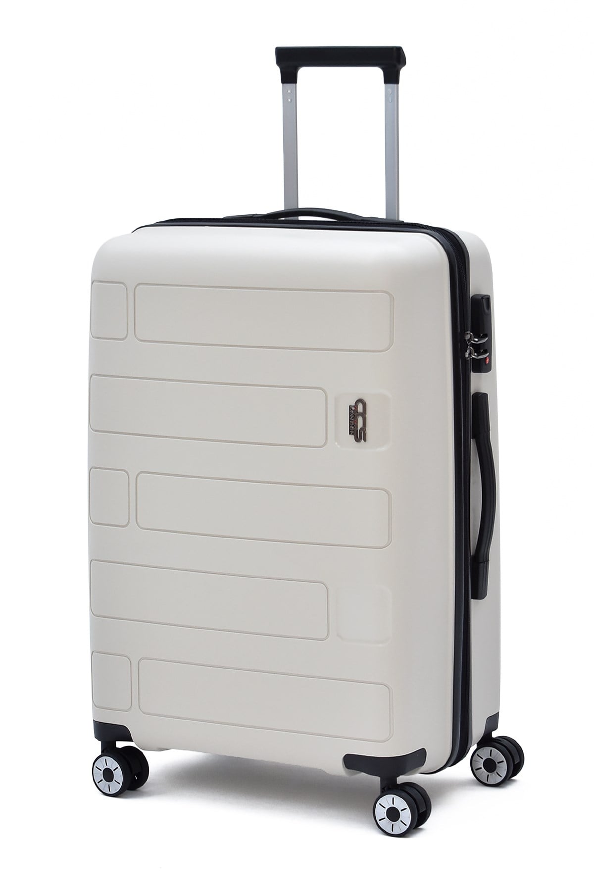 ÇÇS Polipropilen Kırılmaz Orta Boy Valiz Bej-Siyah – Sessiz Tekerlekli, Darbe Dayanıklı Seyahat Bavulu 5236