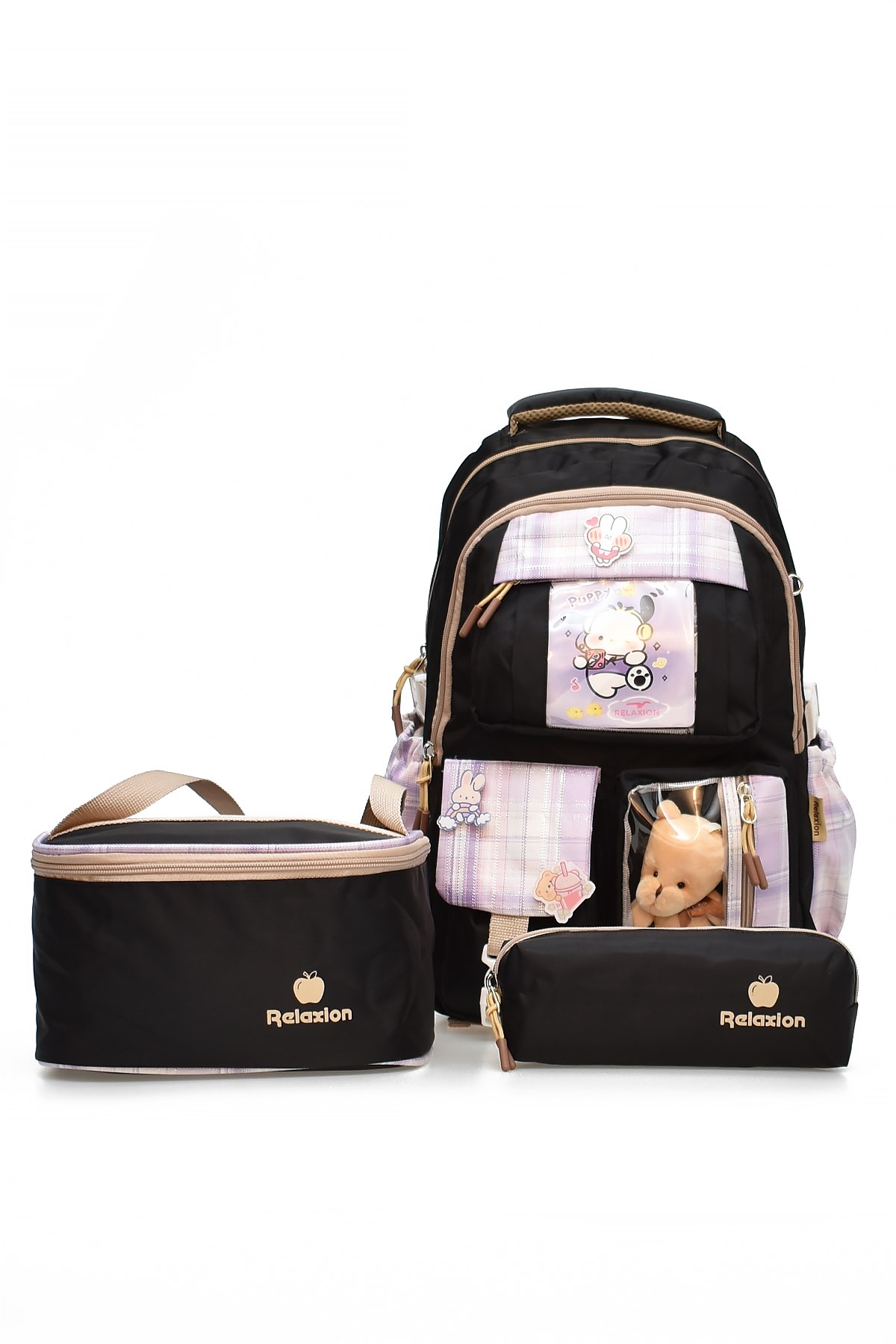 Elatae 3'lü İlkokul Çantası Seti Okul Çantası & Termal Beslenme Çantası & Kalemlik Siyah 1395