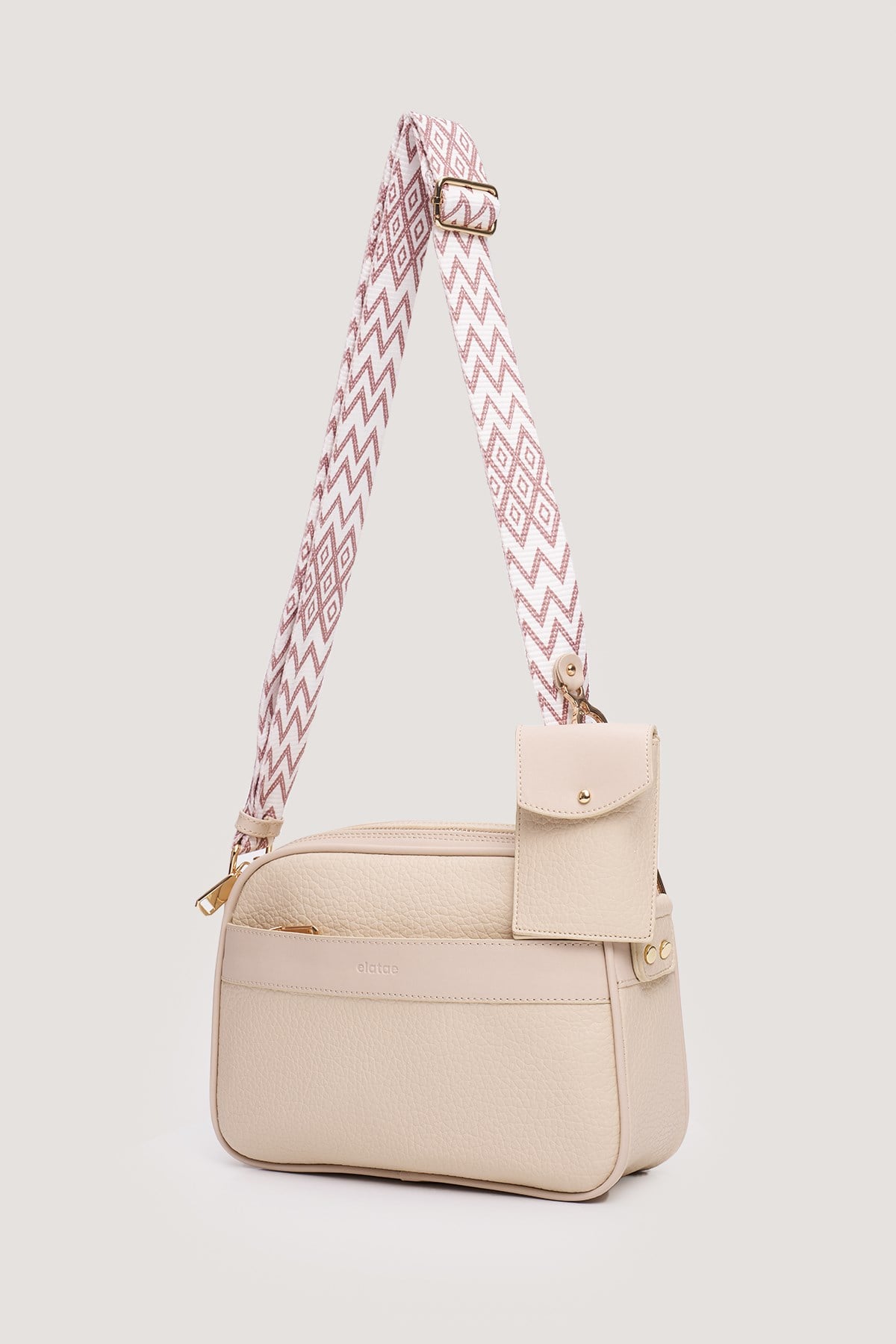 Elatae Çok Gözlü Kadın Çapraz Çanta Bej Cüzdan Charm Detaylı Günlük Şık Kullanım ELT0423