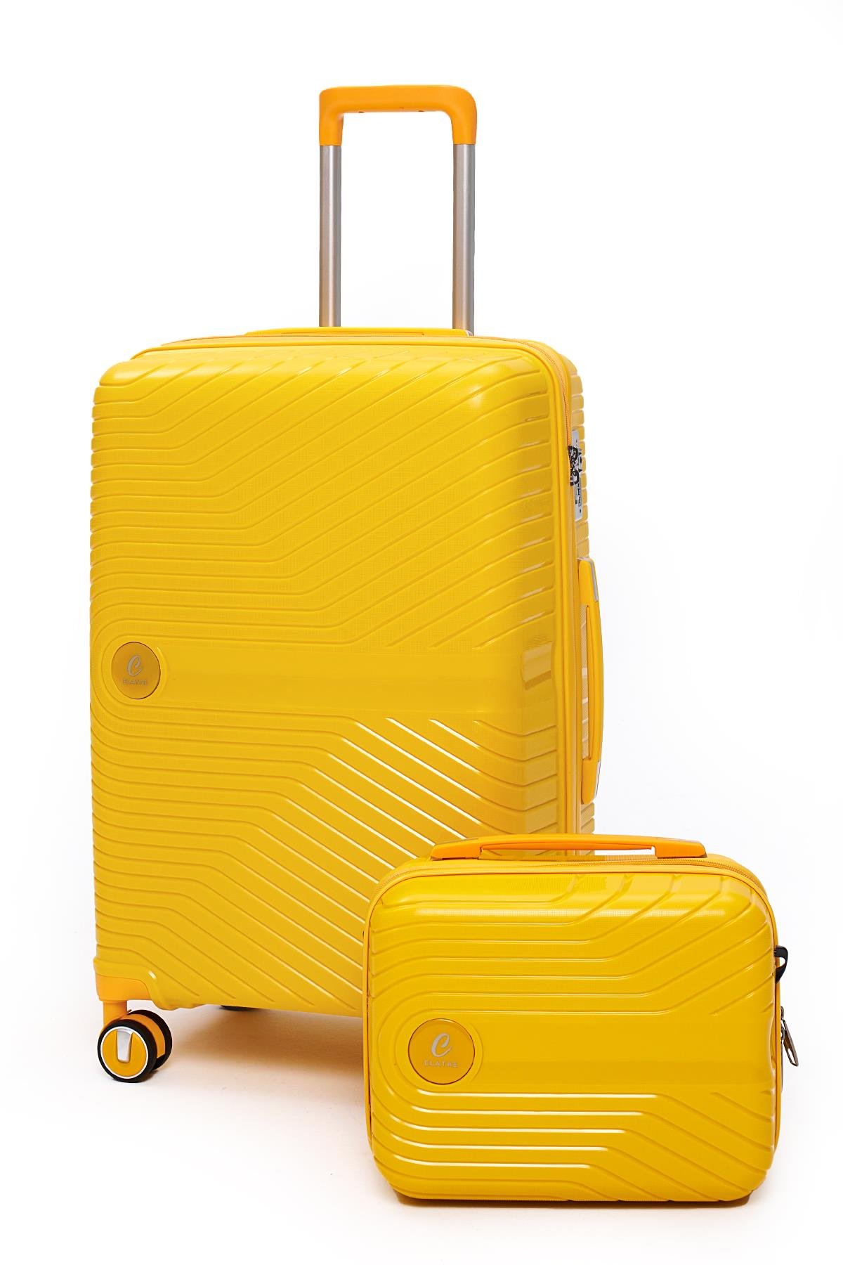 Elatae Exclusive Pro Polipropilen Kırılmaz 2'li Valiz Seti Orta Boy ve Makyaj 2'li Set Sarı 5239