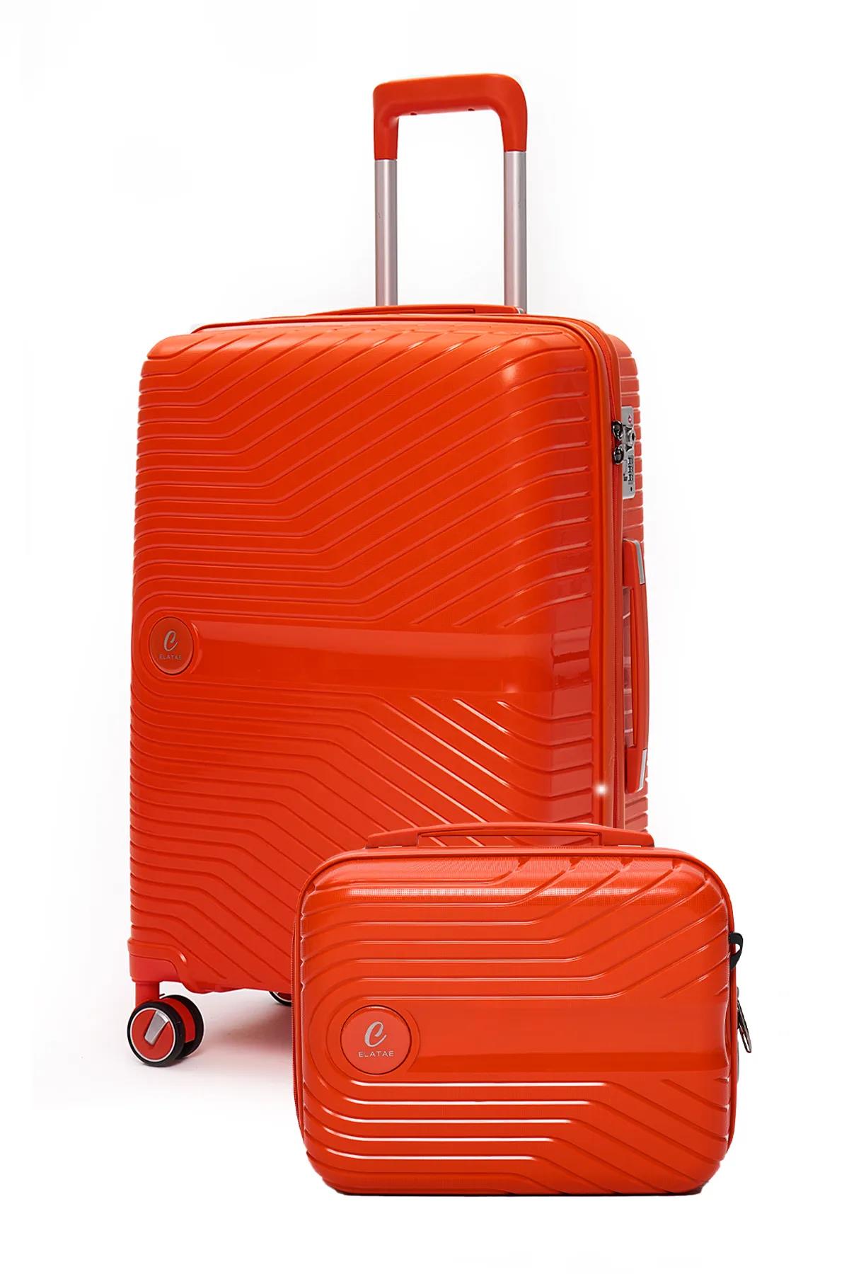 Elatae Exclusive Pro Polipropilen Kırılmaz 2'li Valiz Seti Orta Boy ve Makyaj 2'li Set Turuncu 5239