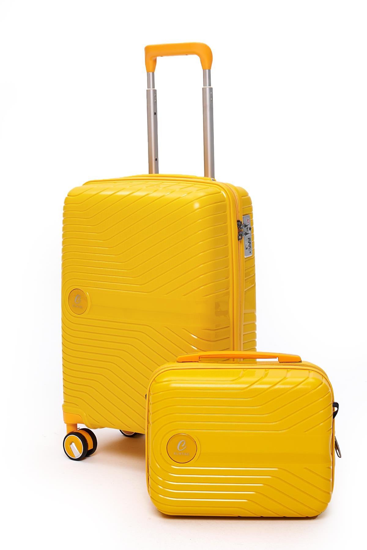 Elatae Exclusive Pro Polipropilen Kırılmaz 2'li Valiz Seti Kabin Boy ve Makyaj 2'li Set Sarı 5239