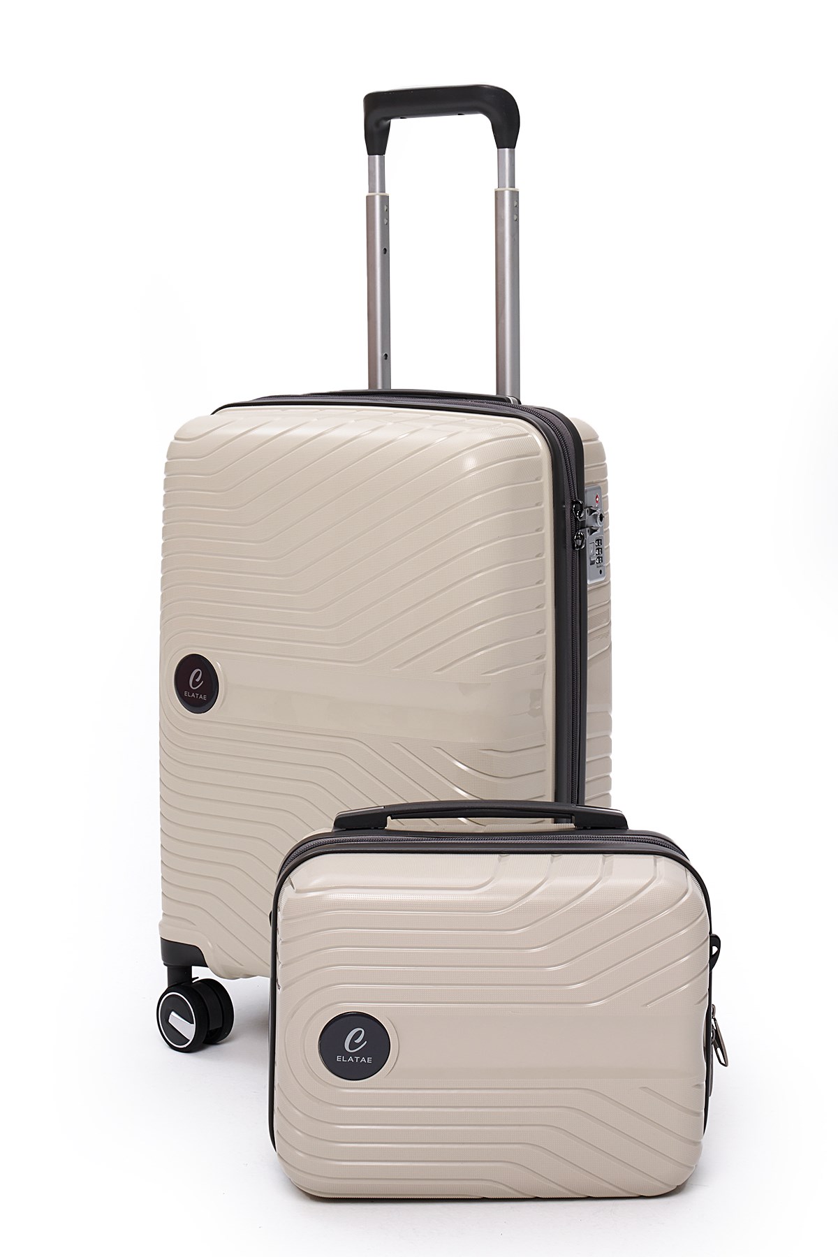 Elatae Exclusive Pro Polipropilen Kırılmaz 2'li Valiz Seti Kabin Boy ve Makyaj 2'li Set Bej - Antrasit 5239