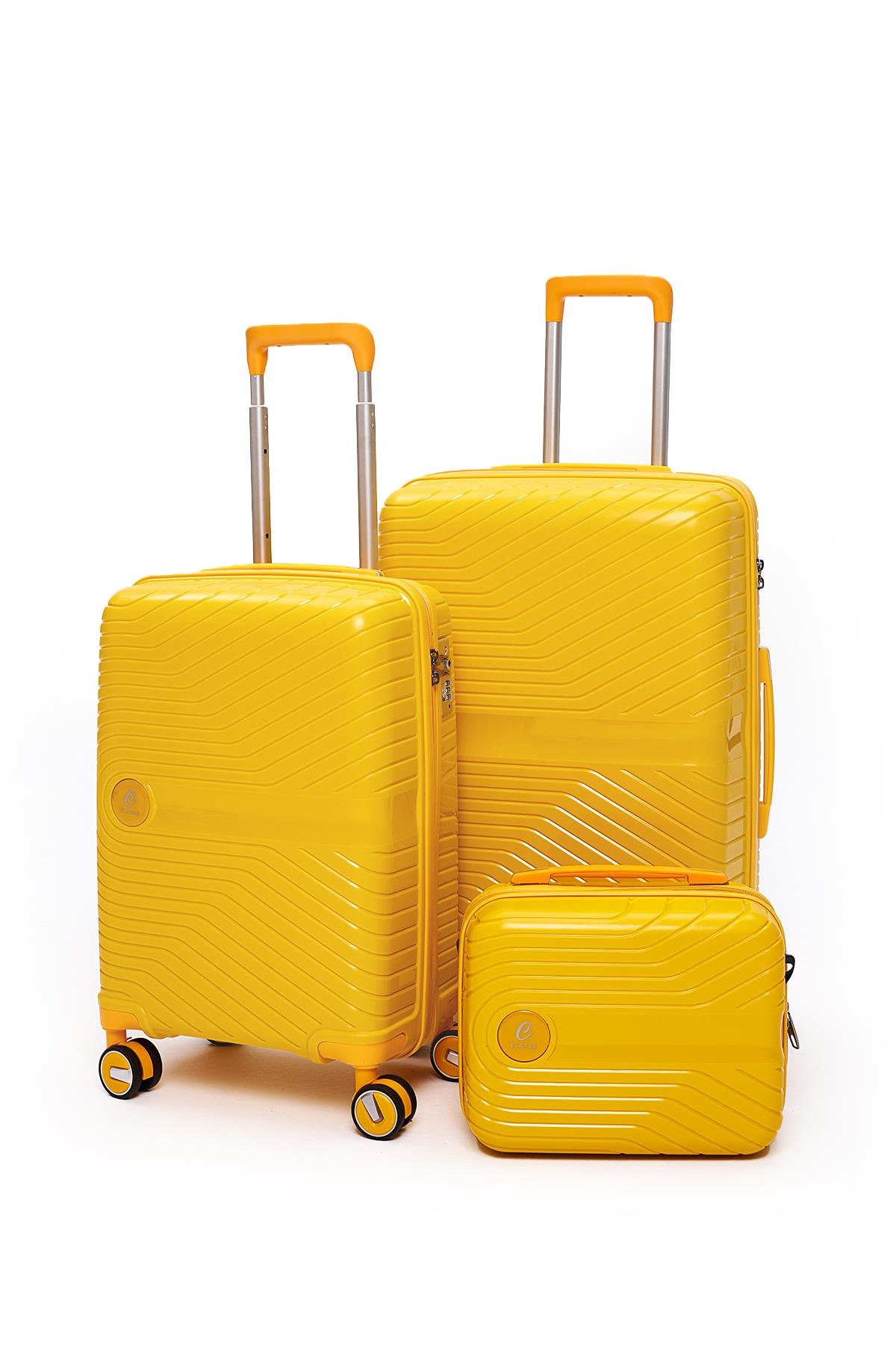 Elatae Exclusive Pro Polipropilen Kırılmaz 3'lü Valiz Seti Orta - Kabin Boy ve Makyaj Çantası Sarı 5239
