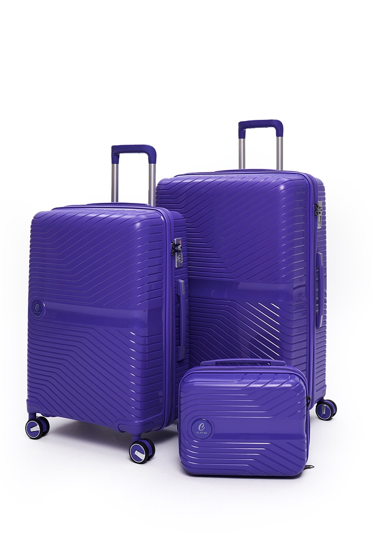Elatae Exclusive Pro Polipropilen Kırılmaz 3'lü Valiz Seti Büyük - Orta Boy ve Makyaj Çantası Mor 5239
