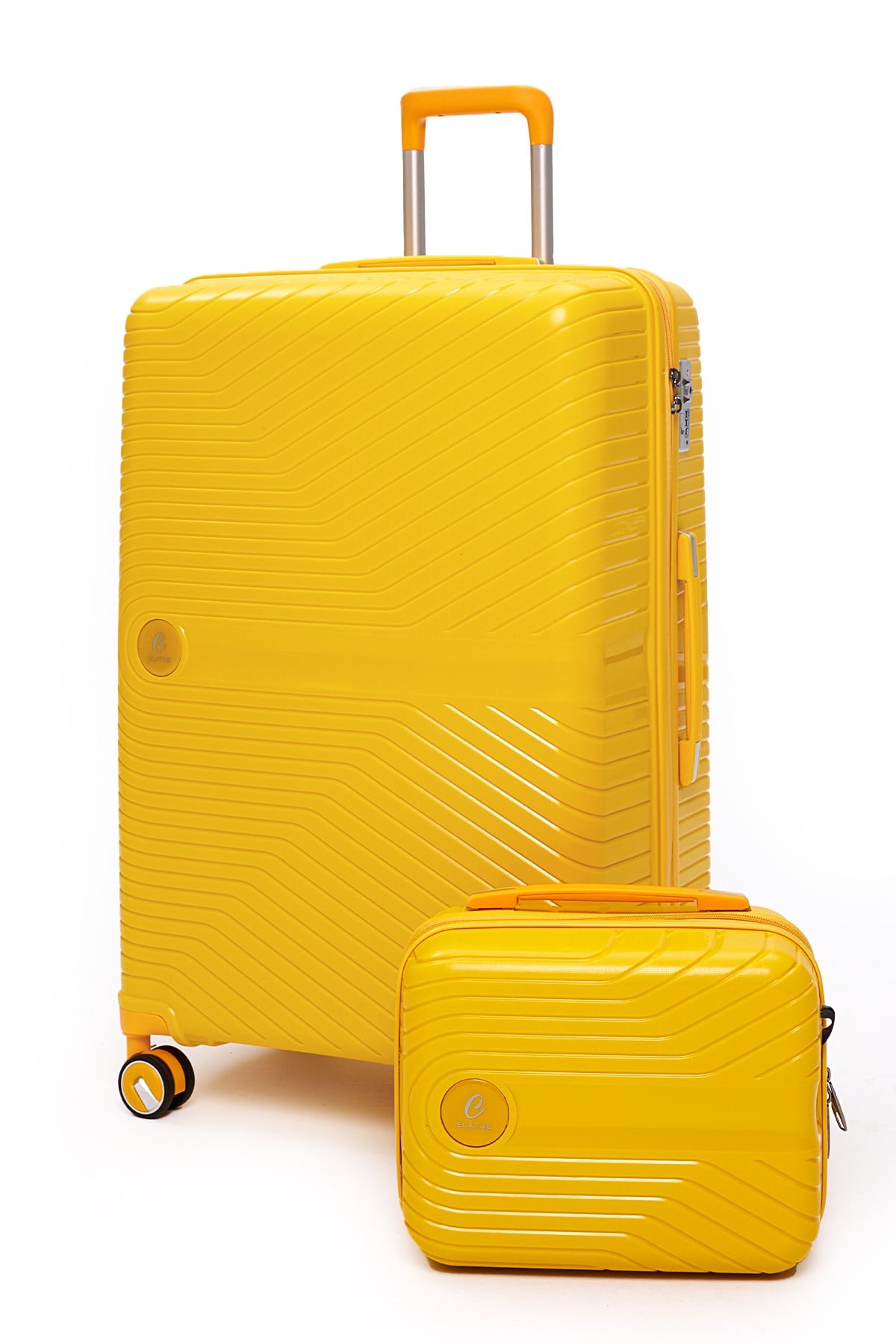 Elatae Exclusive Pro Polipropilen Kırılmaz 2'li Valiz Seti Büyük Boy ve Makyaj 2'li Set Sarı 5239