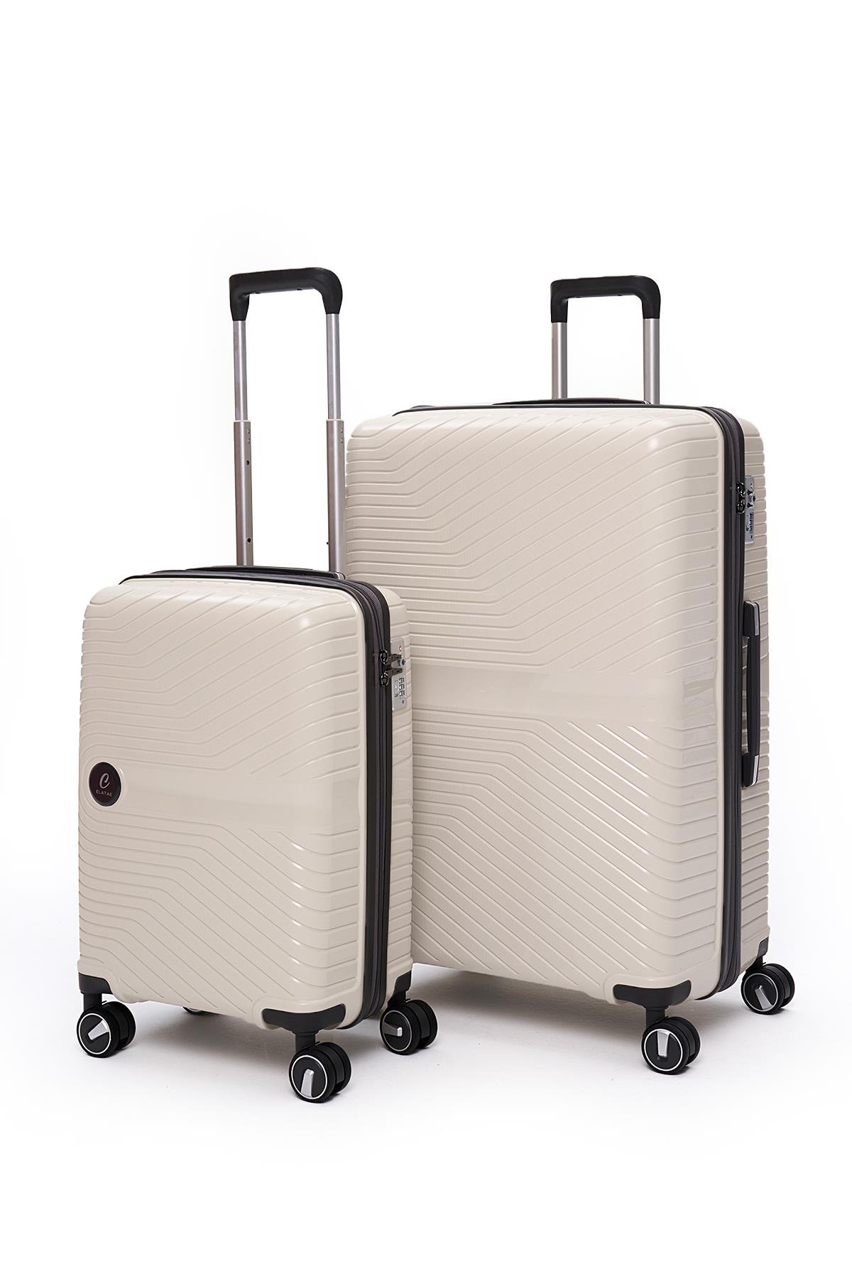 Elatae Exclusive Pro Polipropilen Kırılmaz 2'li Valiz Seti Büyük Boy - Kabin Boy Bej - Antrasit 5239