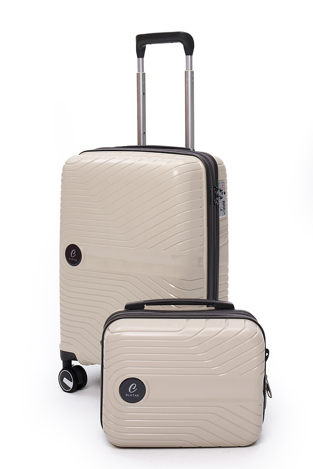Elatae Exclusive Pro Polipropilen Kırılmaz 2'li Valiz Seti Kabin Boy ve Makyaj 2'li Set Bej - Antrasit 5239