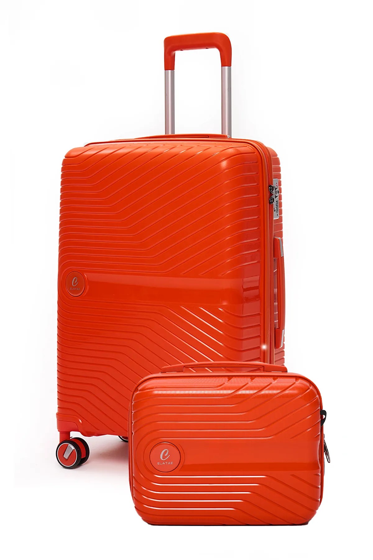 Elatae Exclusive Pro Polipropilen Kırılmaz 2'li Valiz Seti Orta Boy ve Makyaj 2'li Set Turuncu 5239