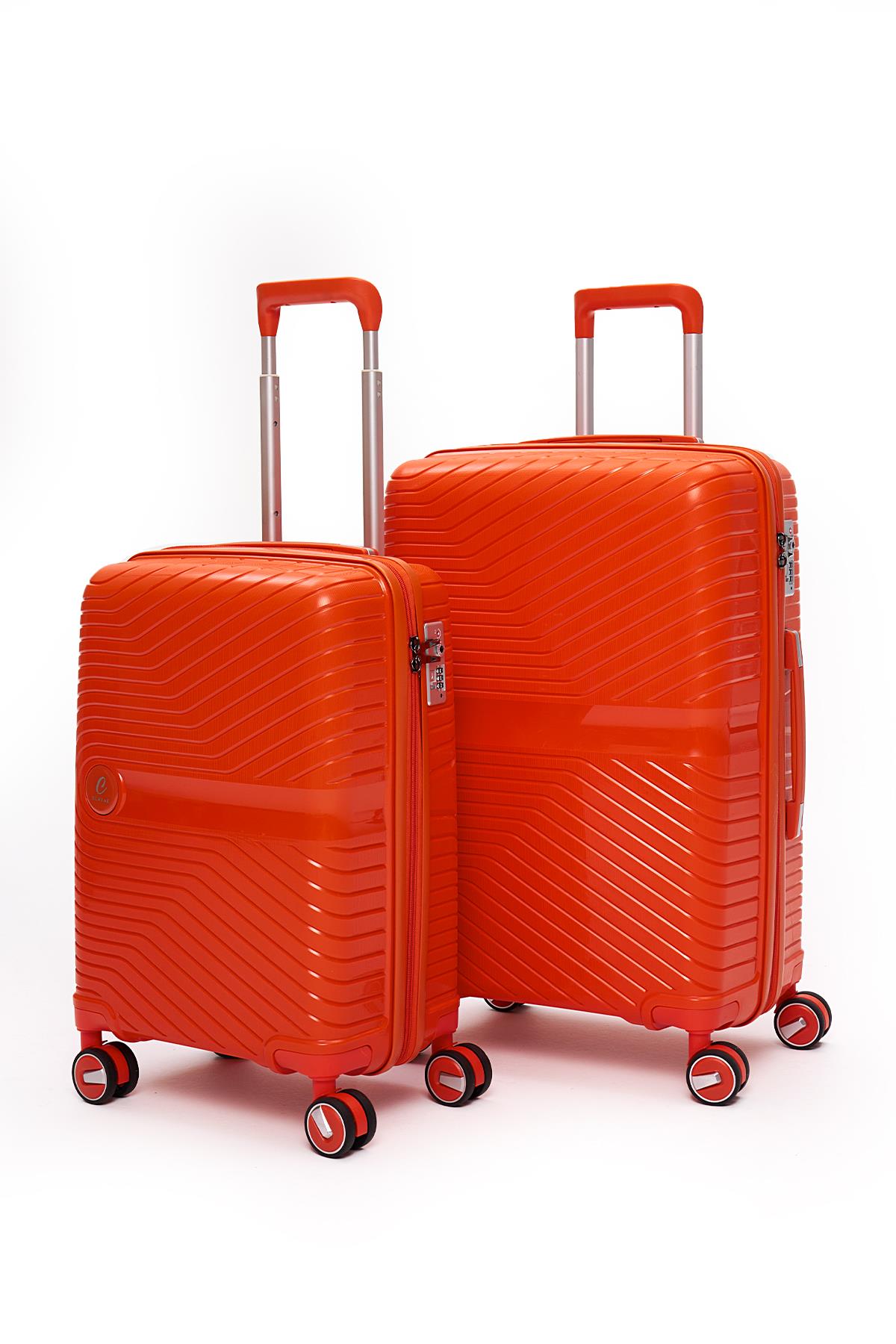 Elatae Exclusive Pro Polipropilen Kırılmaz 2'li Valiz Seti Orta Boy - Kabin Boy Turuncu 5239