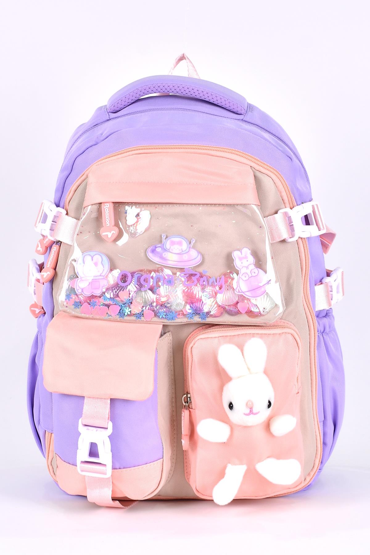 Elatae Ortopedik Lüks Kumaş Unisex Çok Gözlü Çocuk İlkokul Çantası Lila 1461