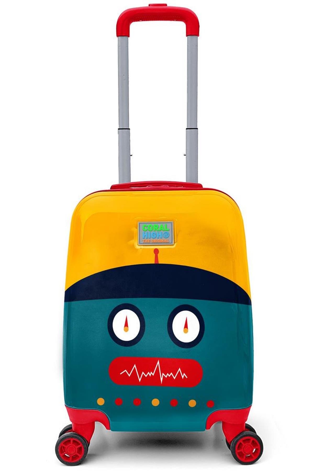 Elatae Policarbon Kırılmaz Çocuk Valizi Lacivert Çivit Robot Desenli