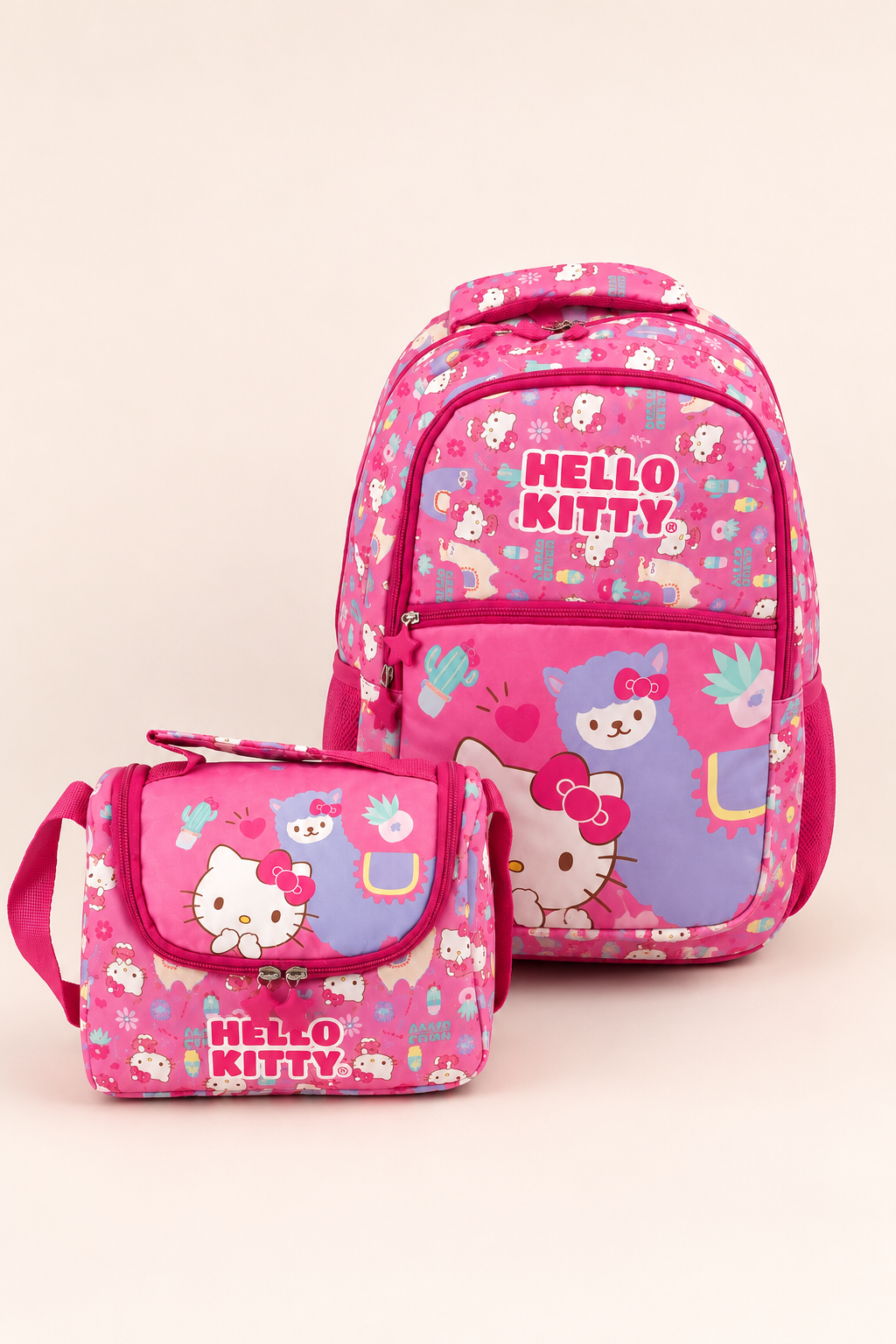 Hello Kitty Lisanslı Kız Çocuk 2'li Okul Çanta Seti İlkokul Sırt Çantası Beslenme Çantası Pembe