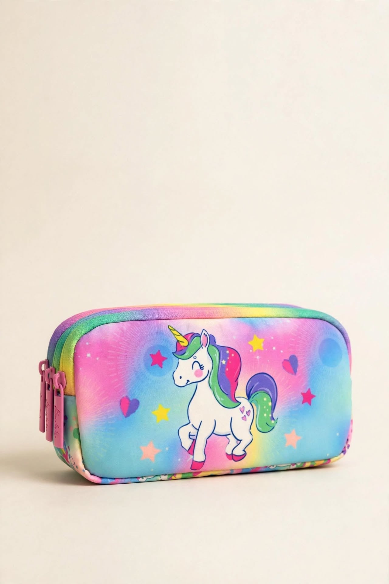 Kaukko Unicorn Desenli 3 Bölmeli Fermuarlı Çok Gözlü Geniş Kapasiteli Kalem Kutusu Kız Çocuk Kalemlik L8243
